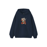 Elephant riding a vintage red scooter Çocuk Hoodie — Lacivert — ön görünüm