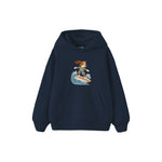 Dog surfing on a small wave Çocuk Hoodie — Lacivert — ön görünüm