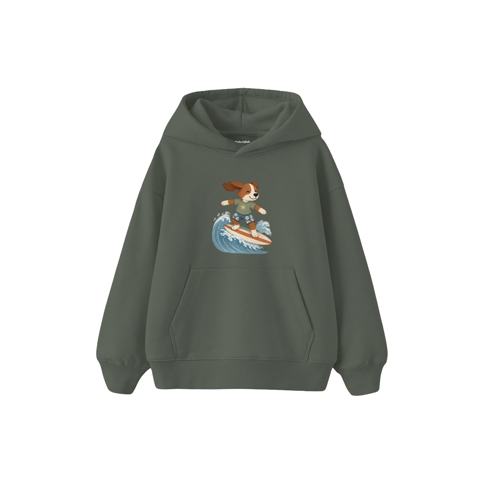 Dog surfing on a small wave Çocuk Hoodie — Antrasit — ön görünüm