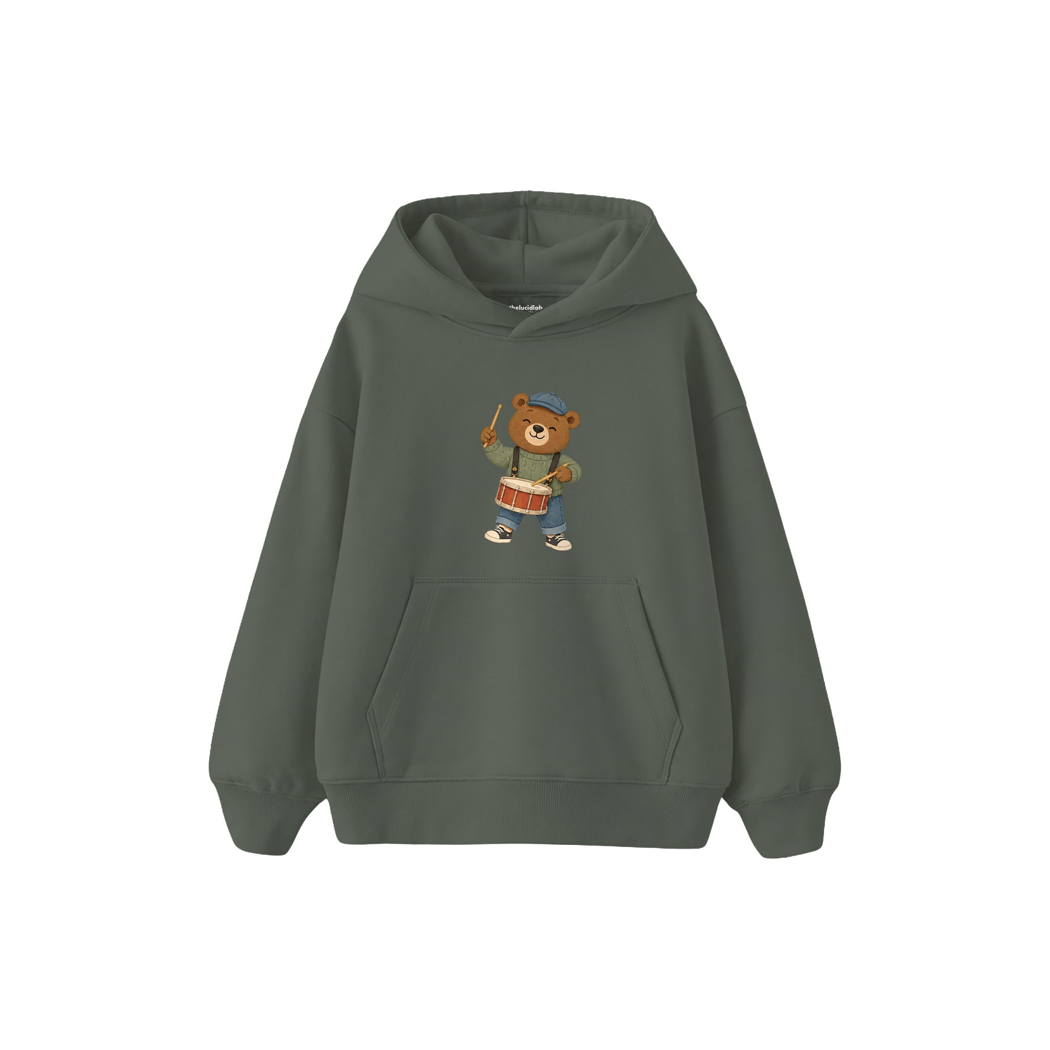 Bear drumming on a snare drum Çocuk Hoodie — Antrasit — ön görünüm