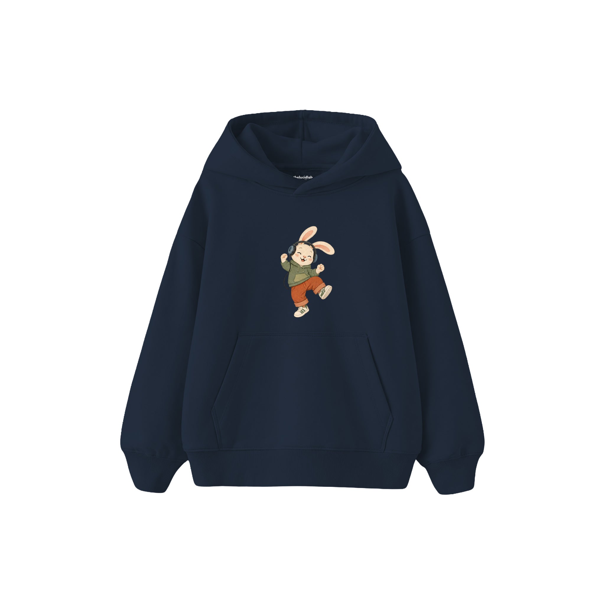 Rabbit dancing with headphones Çocuk Hoodie — Lacivert — ön görünüm