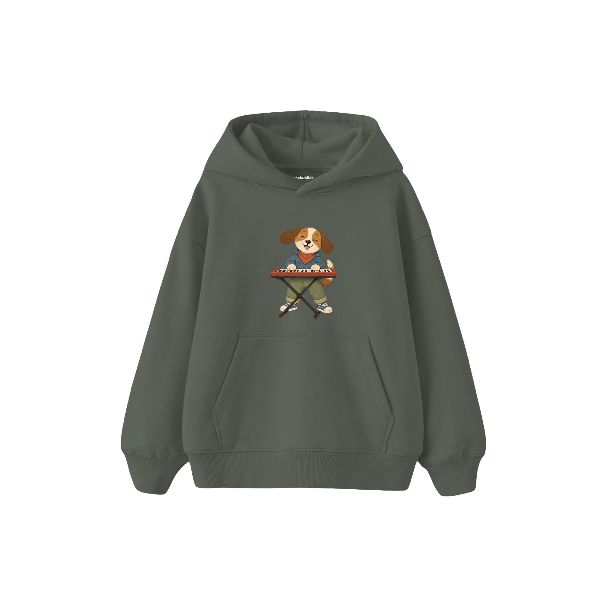 Dog playing a small keyboard Çocuk Hoodie — Antrasit — ön görünüm