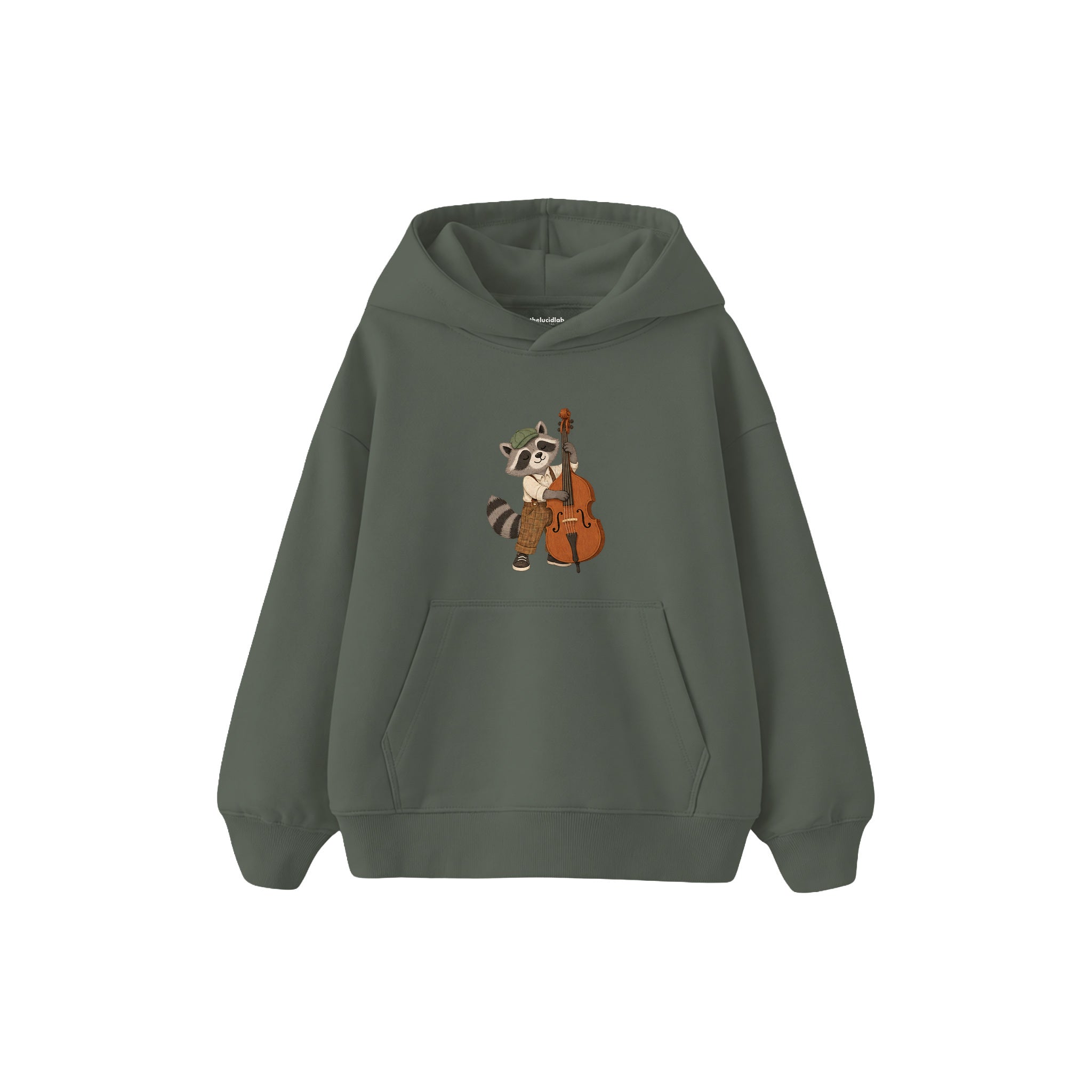 Raccoon playing a double bass Çocuk Hoodie — Antrasit — ön görünüm