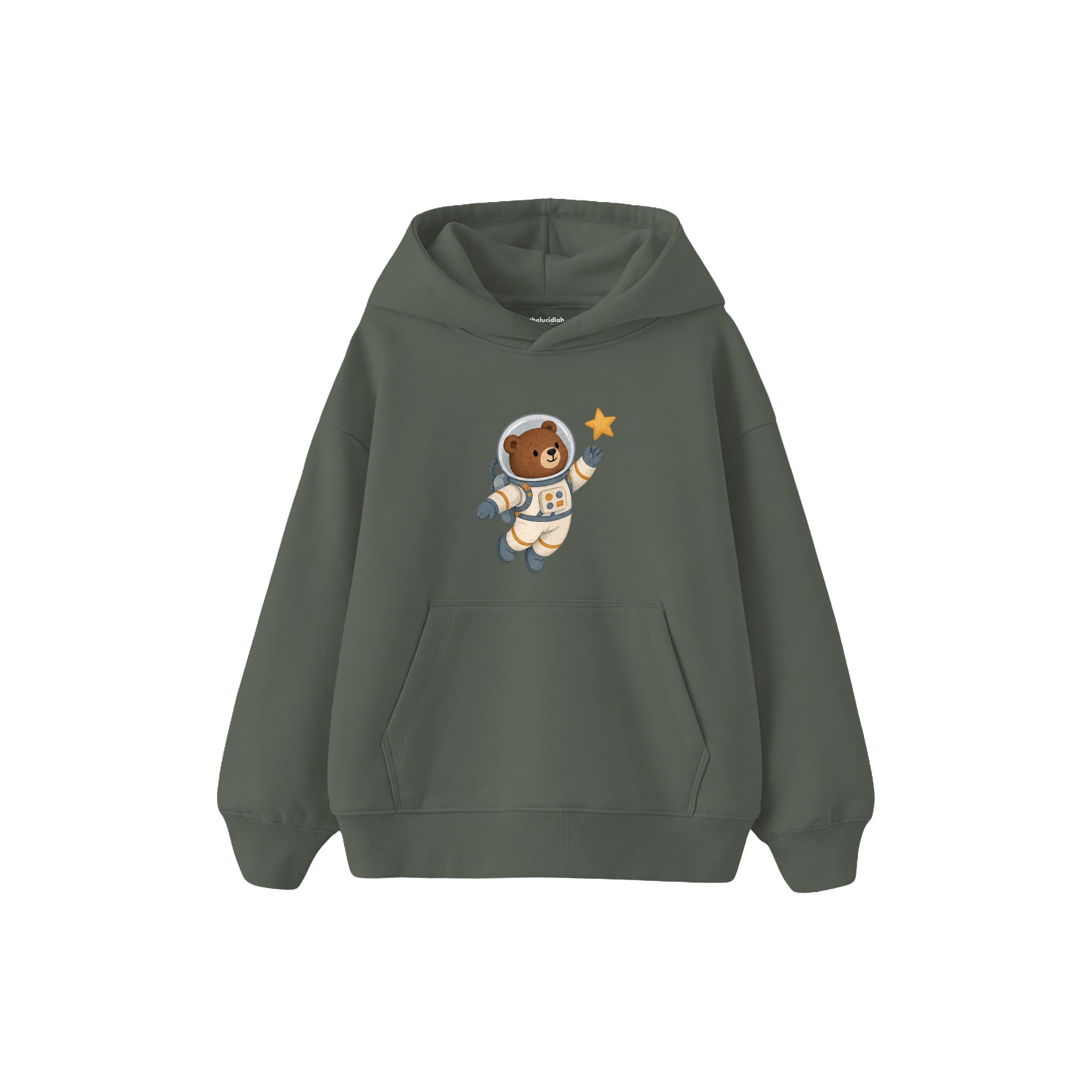 Bear astronaut floating with one star Çocuk Hoodie — Antrasit — ön görünüm