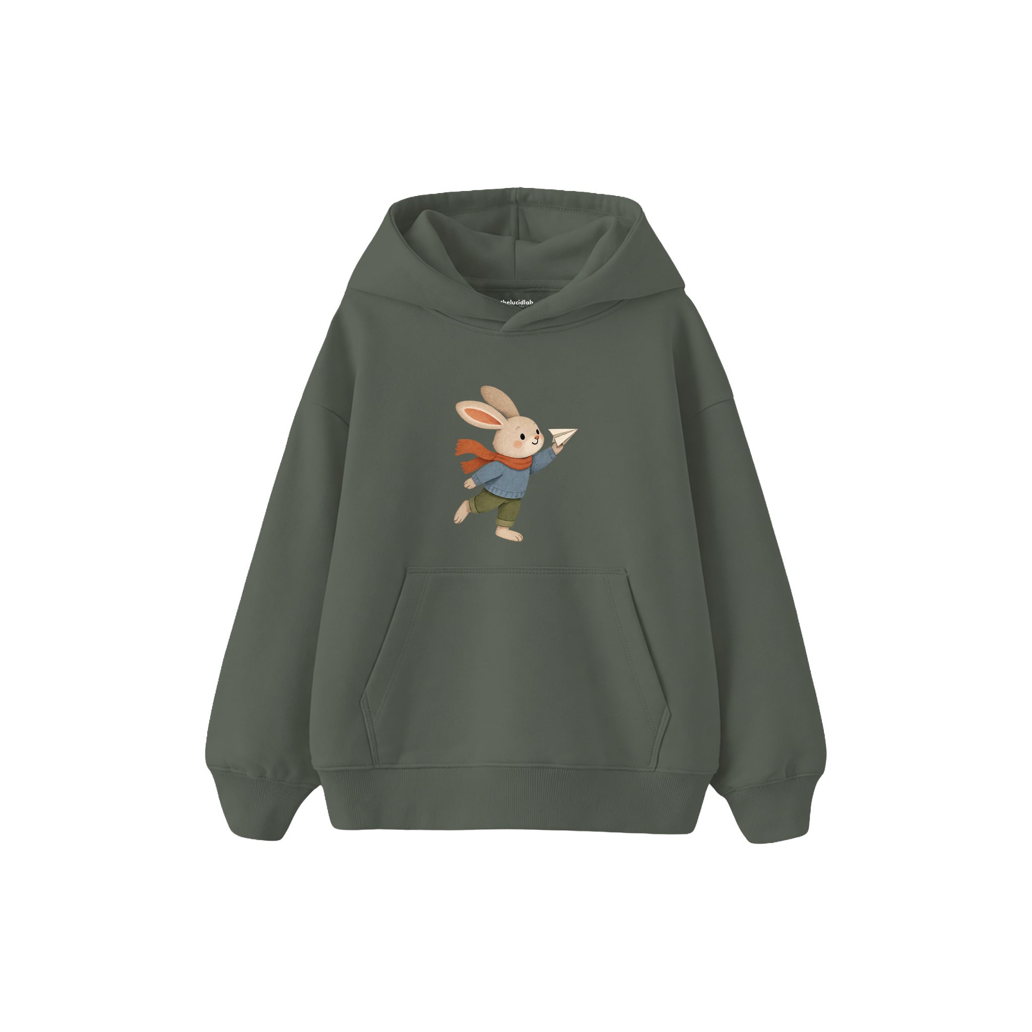 Rabbit flying a small paper plane Çocuk Hoodie — Antrasit — ön görünüm