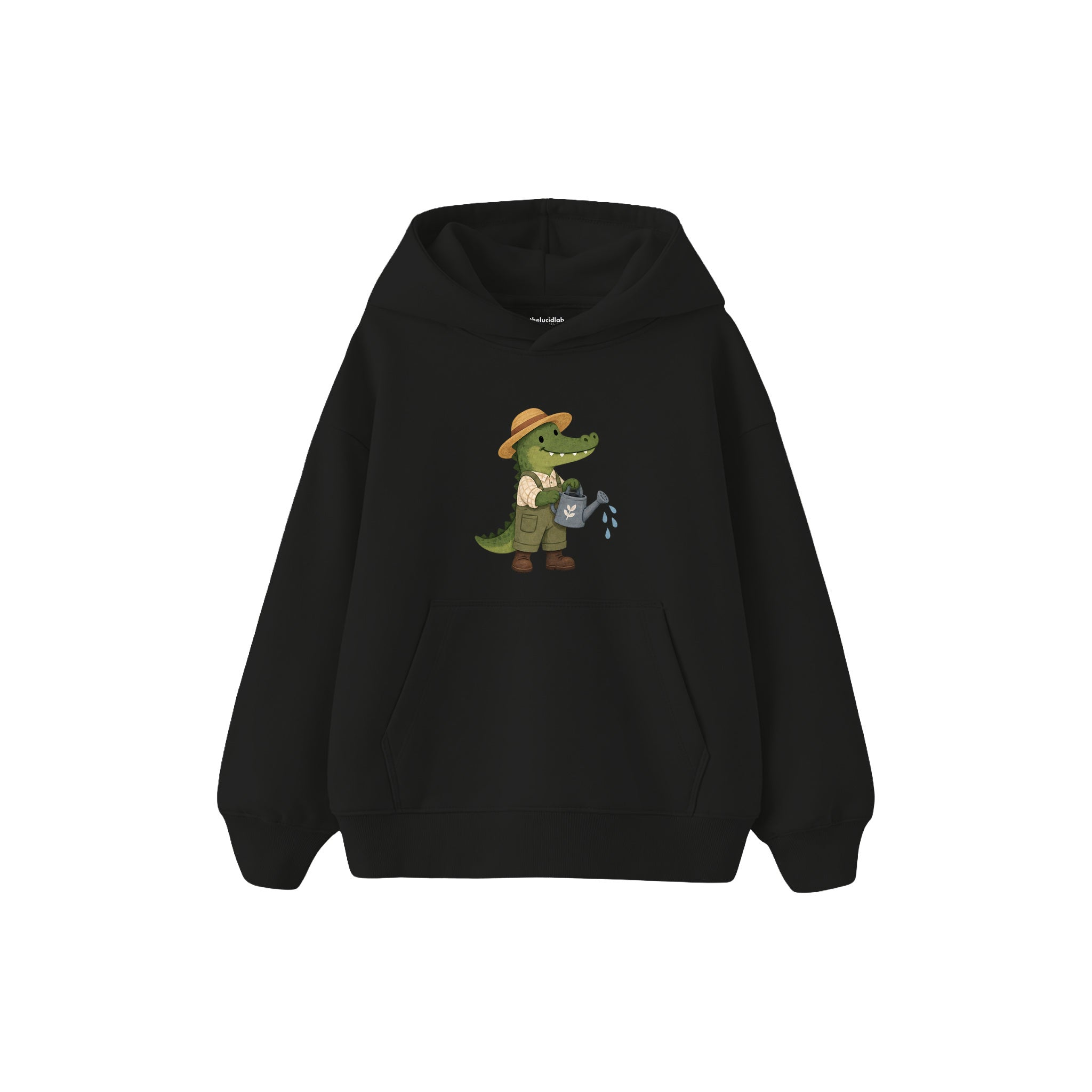 Crocodile gardener with a watering can Çocuk Hoodie — Siyah — ön görünüm