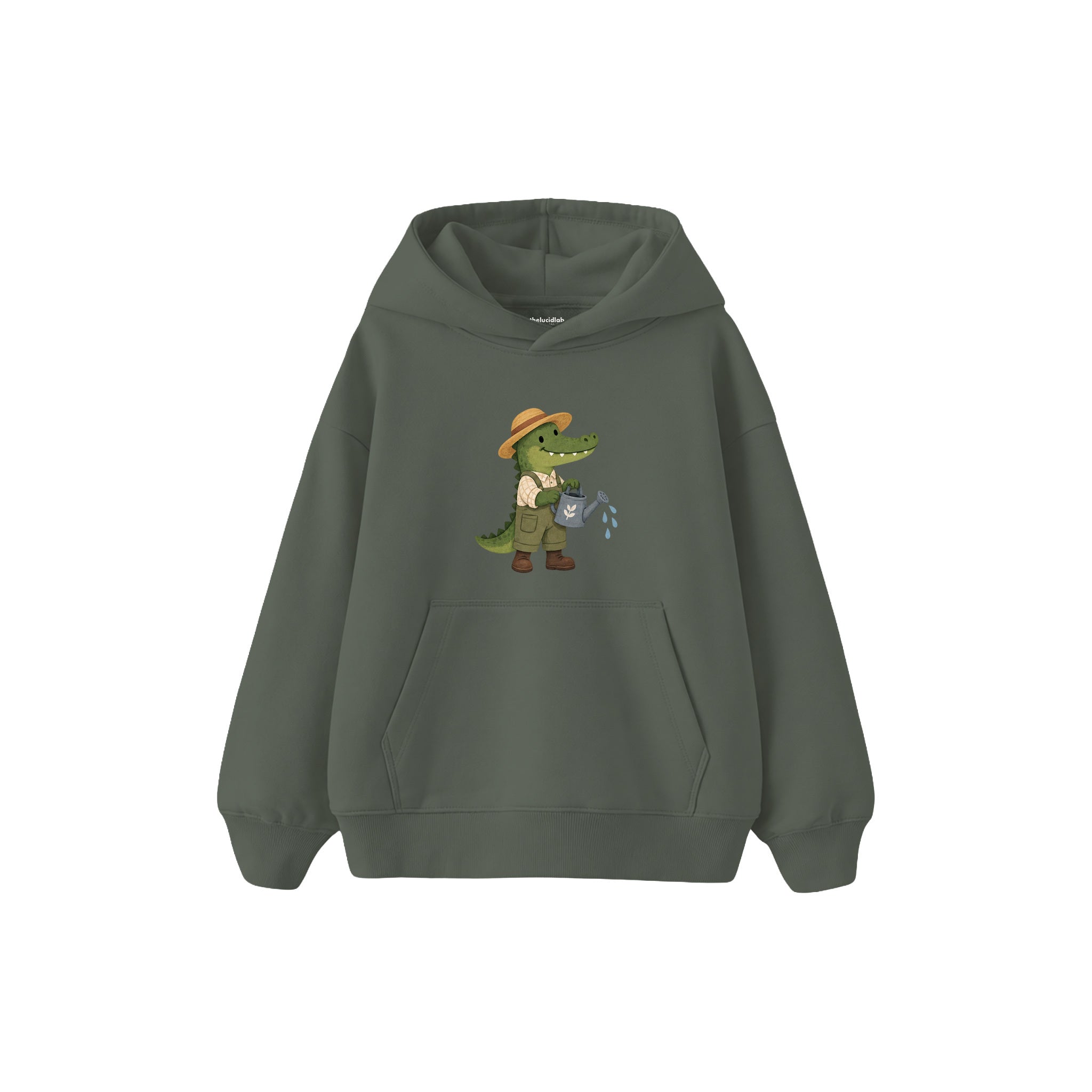 Crocodile gardener with a watering can Çocuk Hoodie — Antrasit — ön görünüm