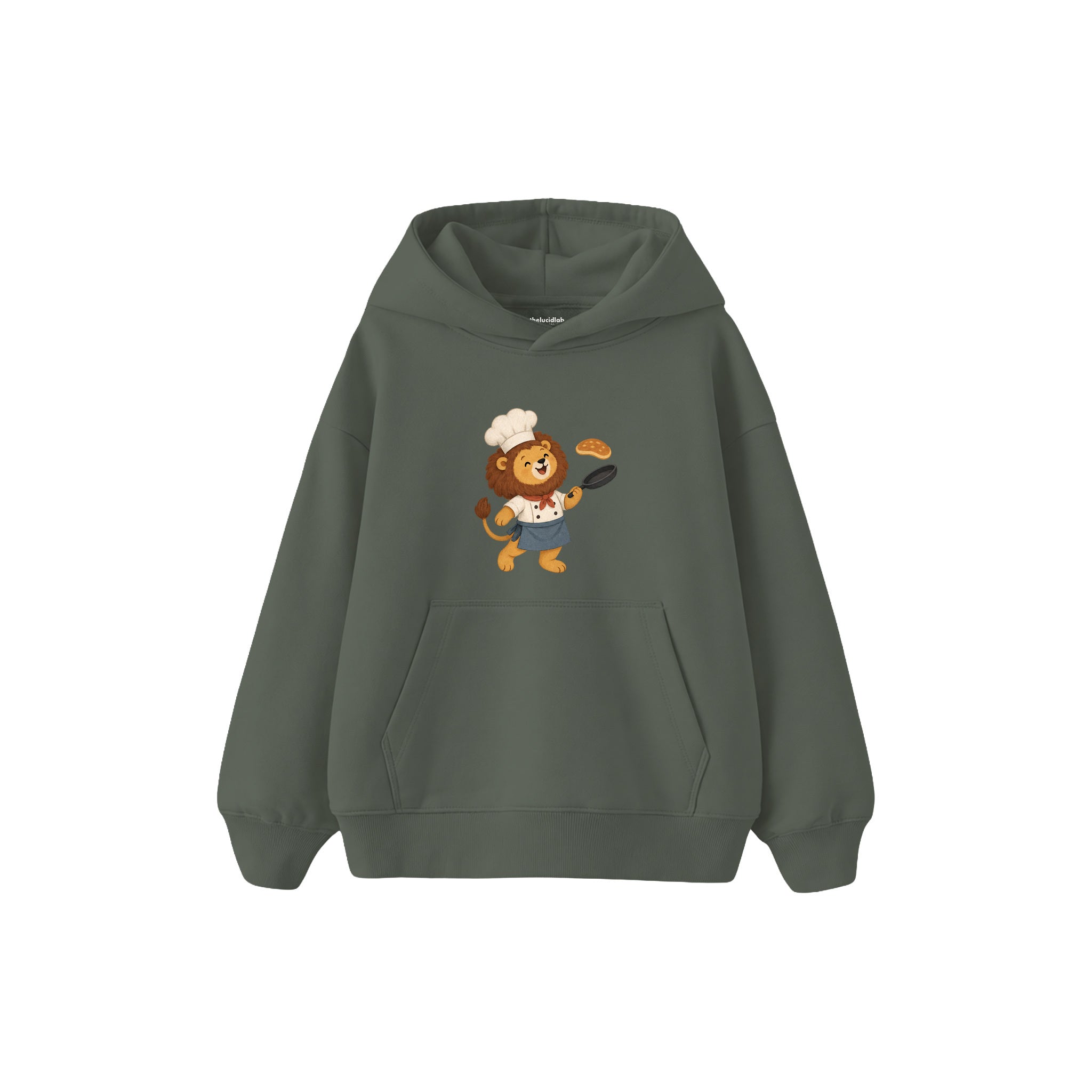 Lion chef tossing a pancake Çocuk Hoodie — Antrasit — ön görünüm