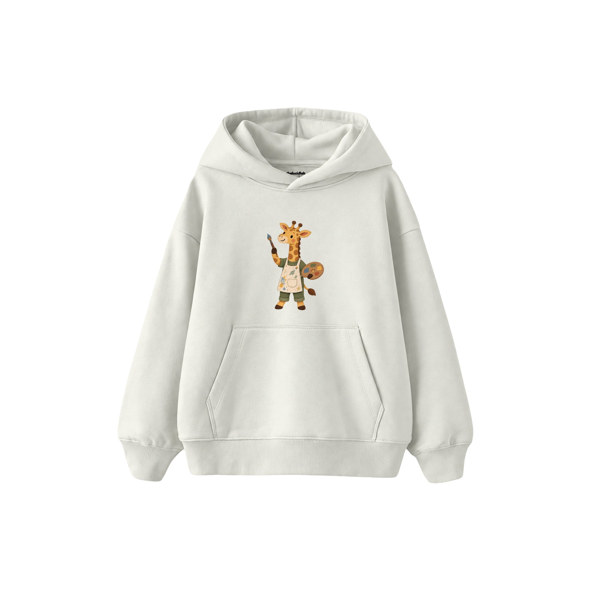 Giraffe artist holding a paintbrush Çocuk Hoodie — Beyaz — ön görünüm