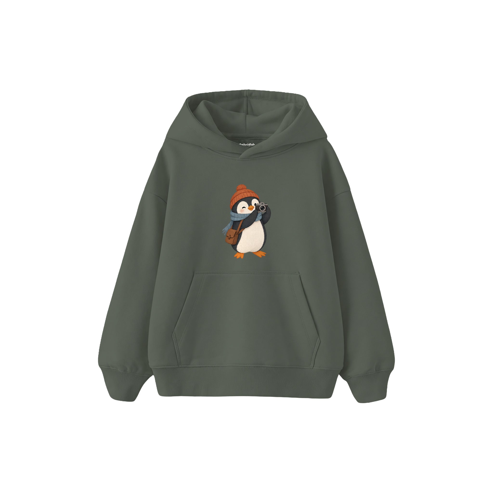 Penguin photographer with a tiny camera Çocuk Hoodie — Antrasit — ön görünüm