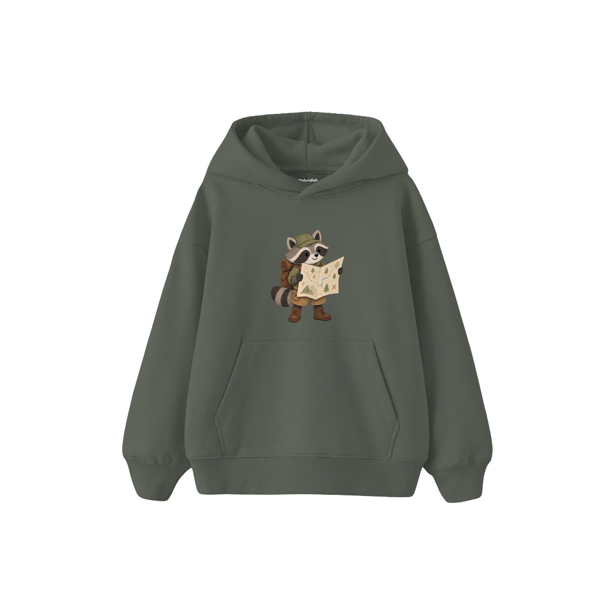 Raccoon reading a large map Çocuk Hoodie — Antrasit — ön görünüm