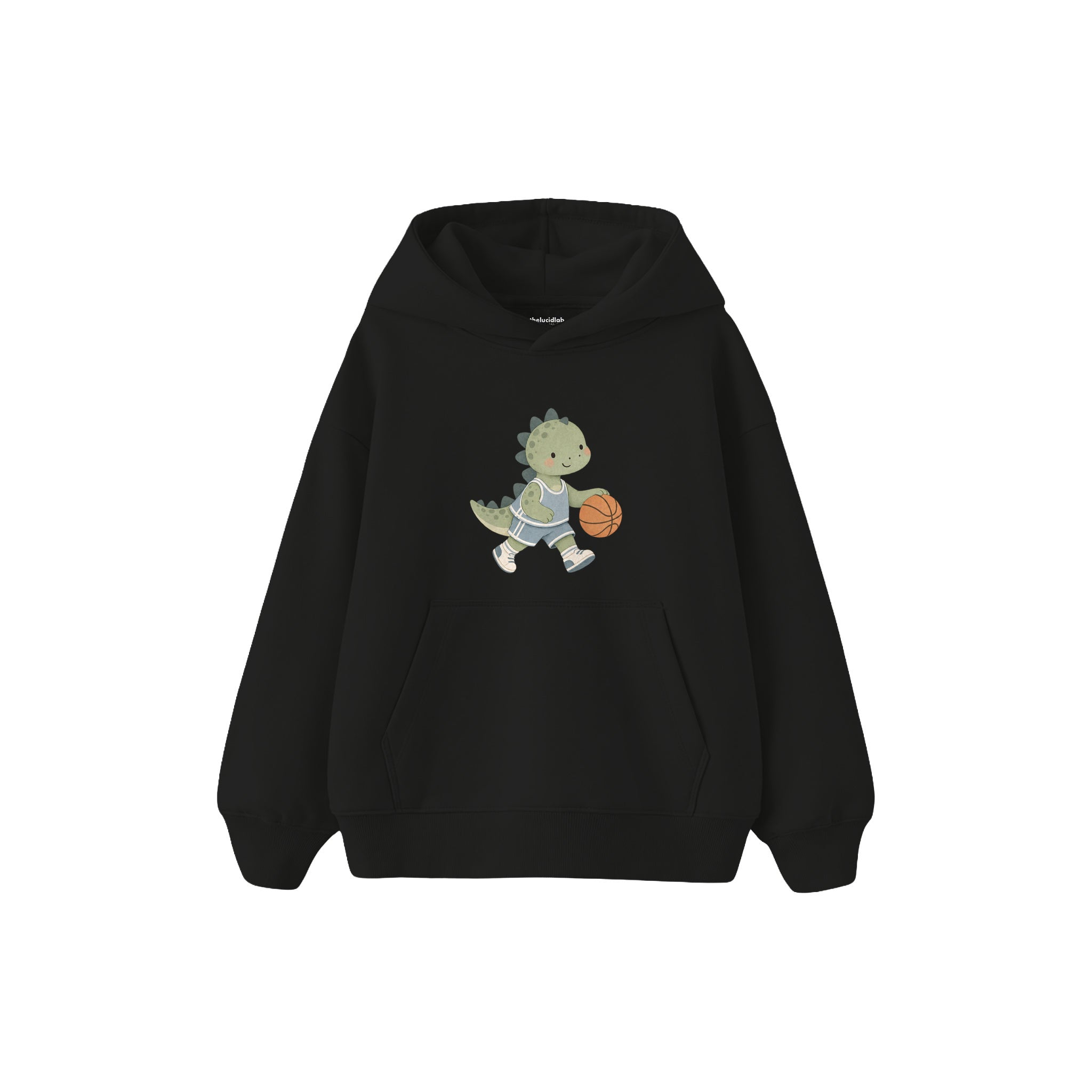 Dinosaur playing basketball Çocuk Hoodie — Siyah — ön görünüm