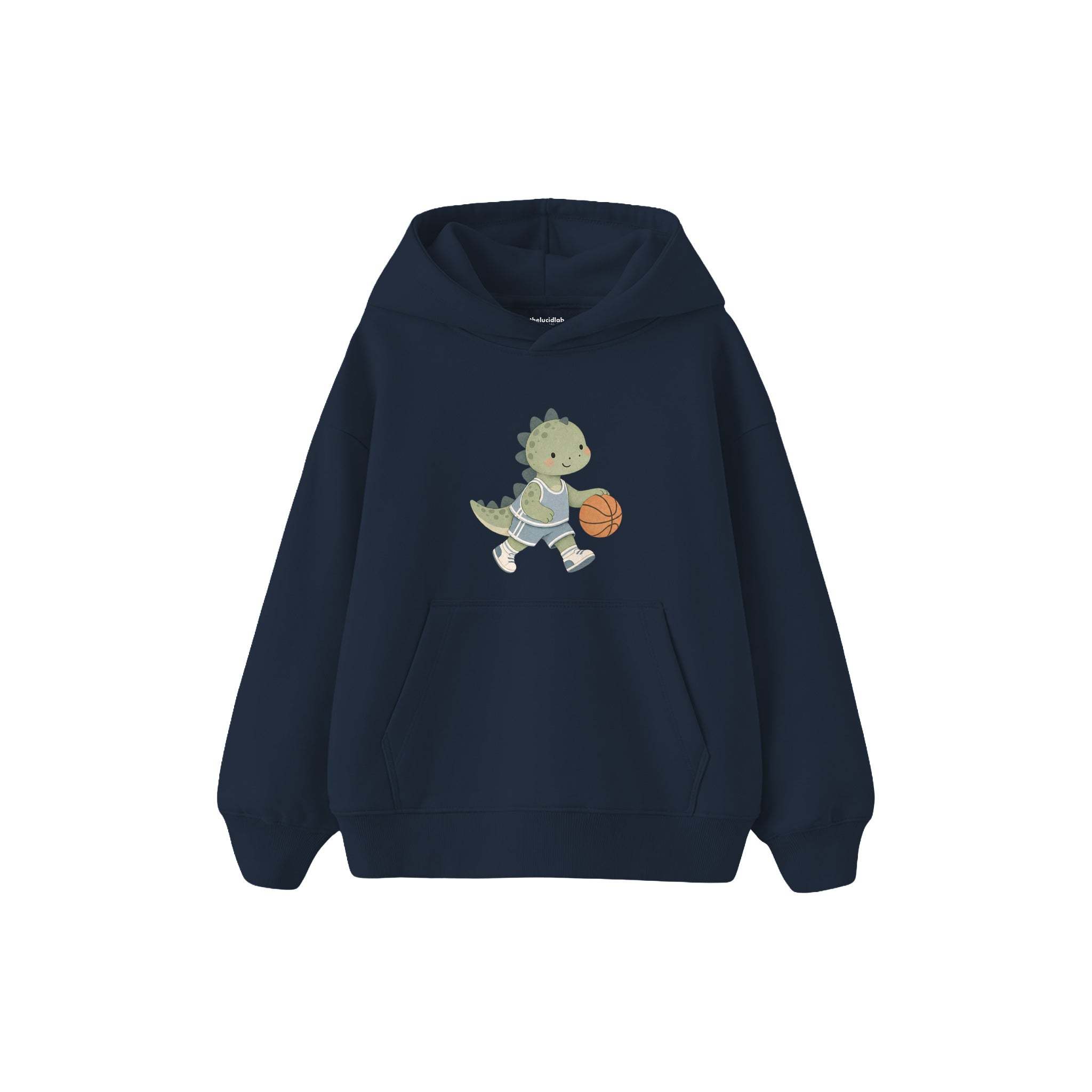Dinosaur playing basketball Çocuk Hoodie — Lacivert — ön görünüm