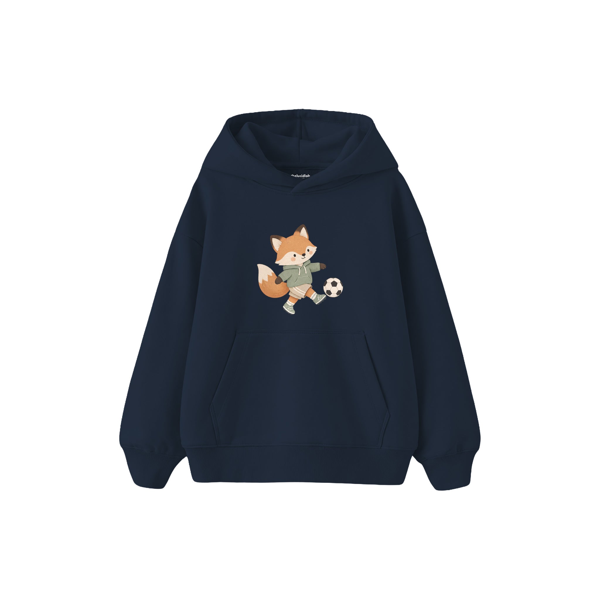 Fox kicking a football Çocuk Hoodie — Lacivert — ön görünüm
