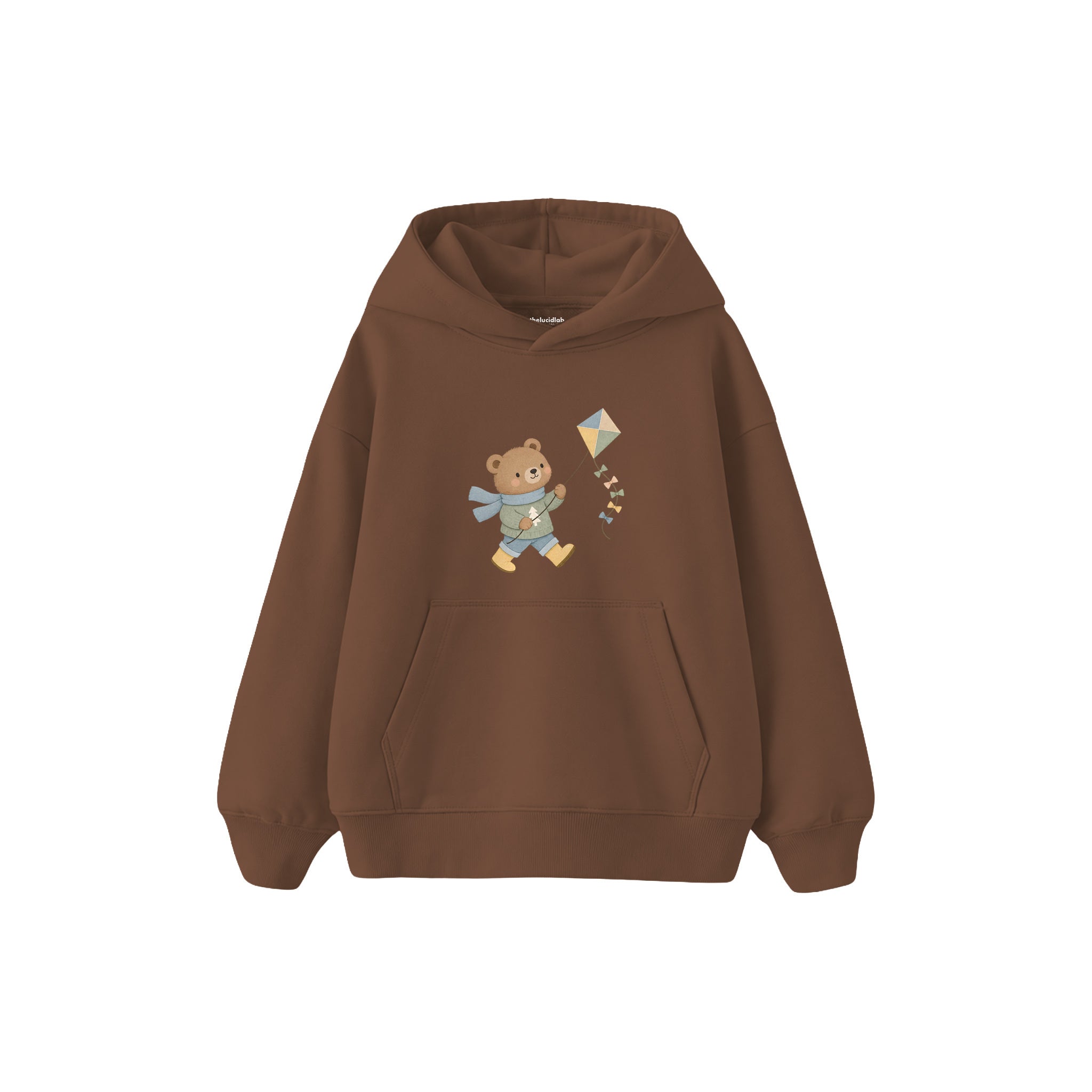 Bear flying a kite Çocuk Hoodie — Kahverengi — ön görünüm