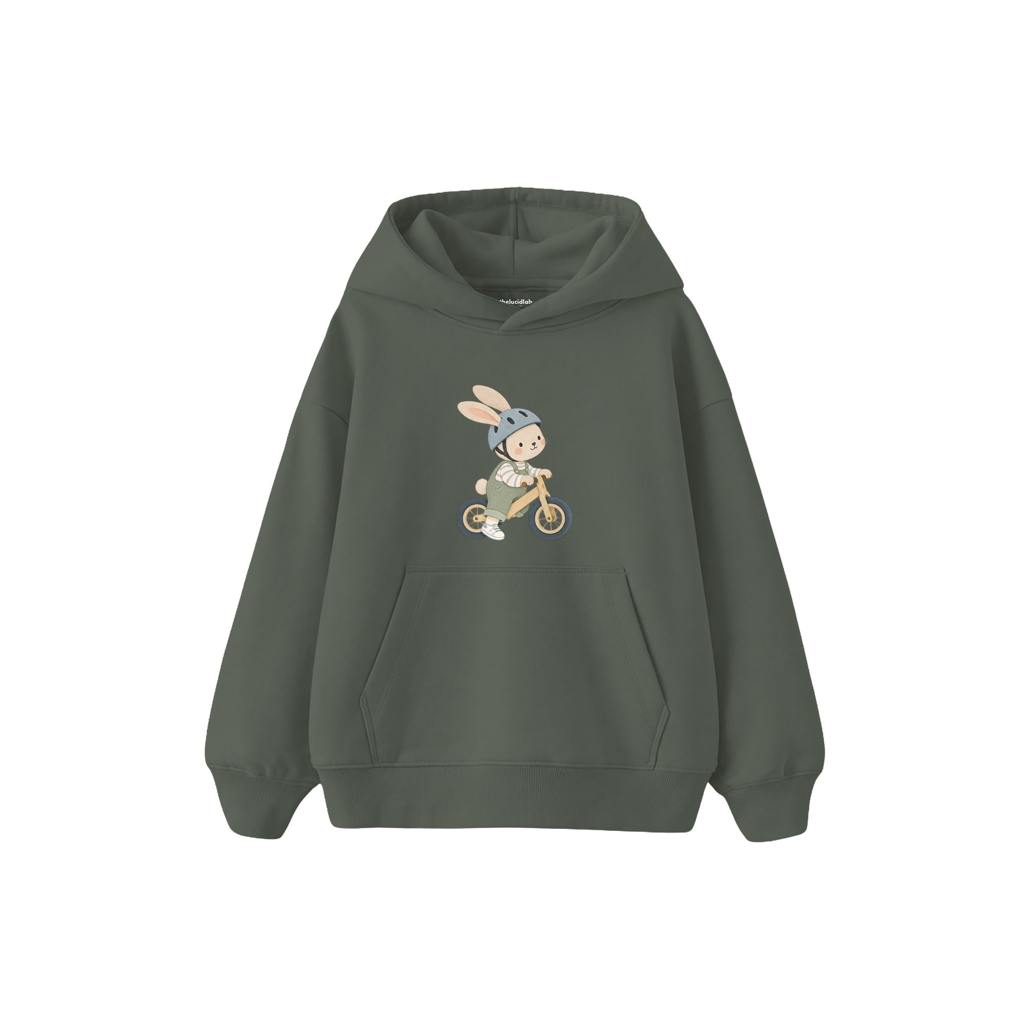 Rabbit riding a balance bike Çocuk Hoodie — Antrasit — ön görünüm