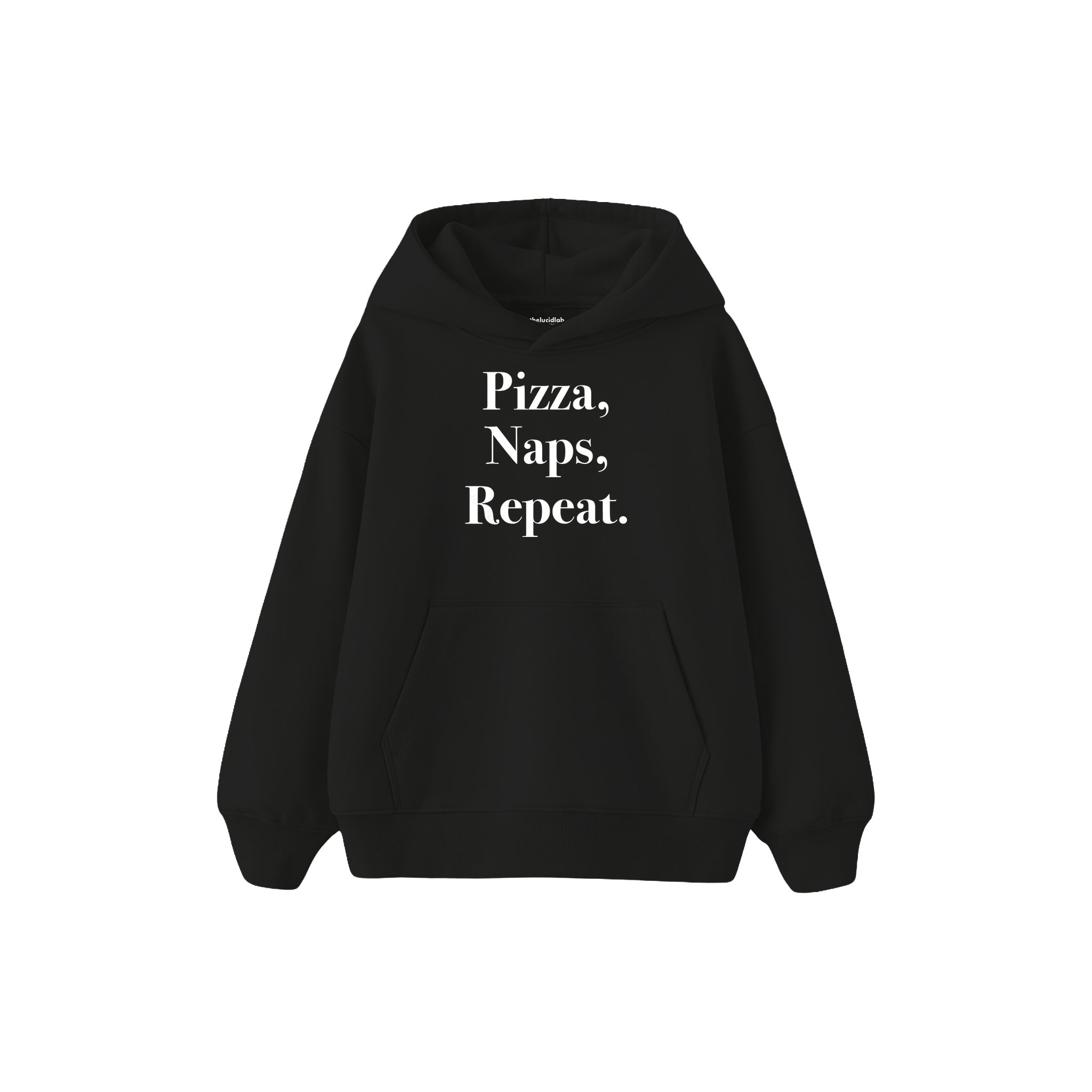 Pizza Naps Repeat Çocuk Hoodie — Siyah — ön görünüm
