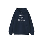 Pizza Naps Repeat Çocuk Hoodie — Lacivert — ön görünüm