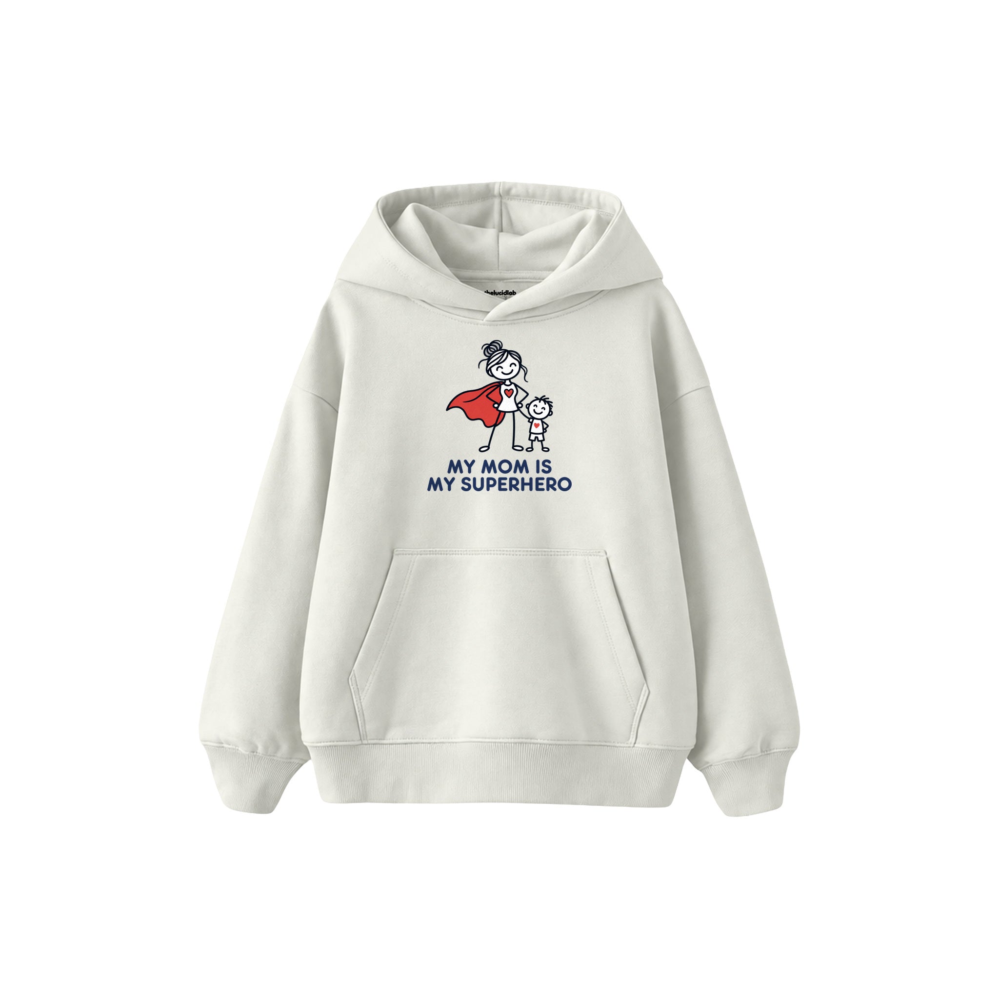 MY MOM IS MY SUPERHERO Çocuk Hoodie — Beyaz — ön görünüm