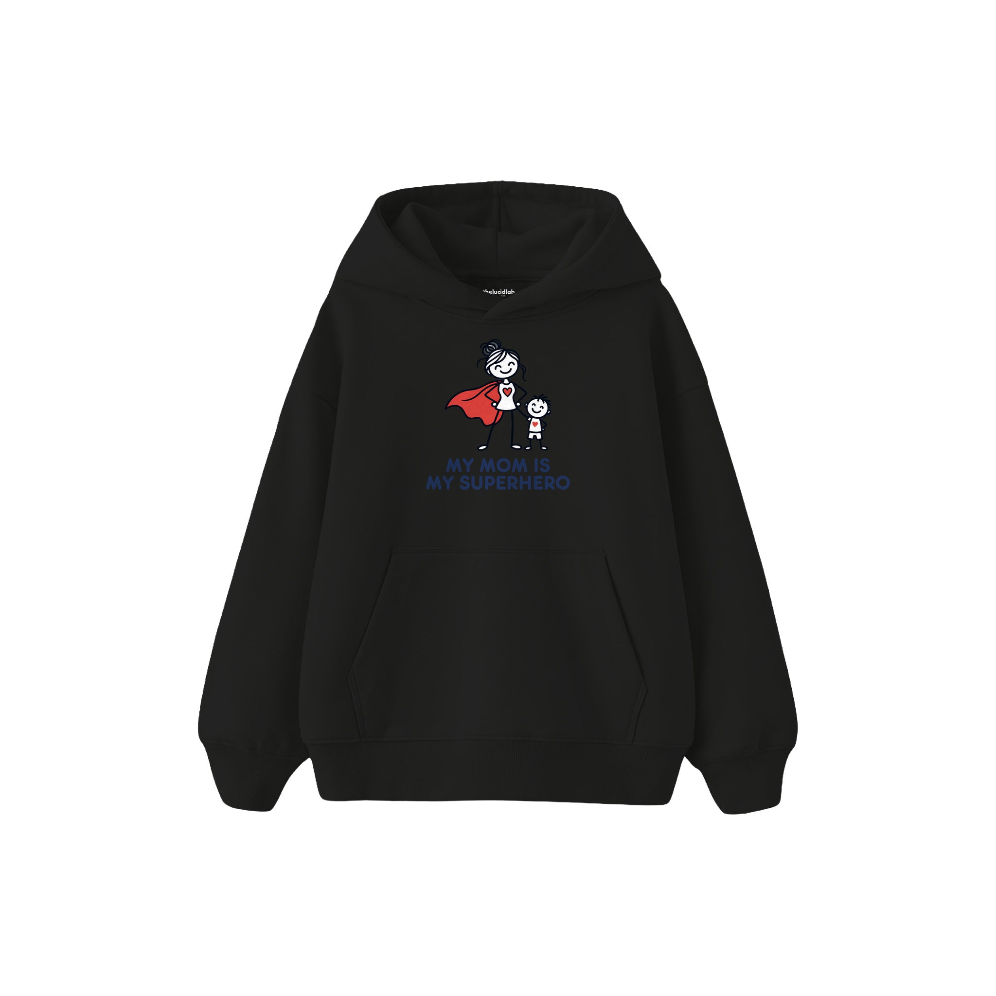 MY MOM IS MY SUPERHERO Çocuk Hoodie — Siyah — ön görünüm