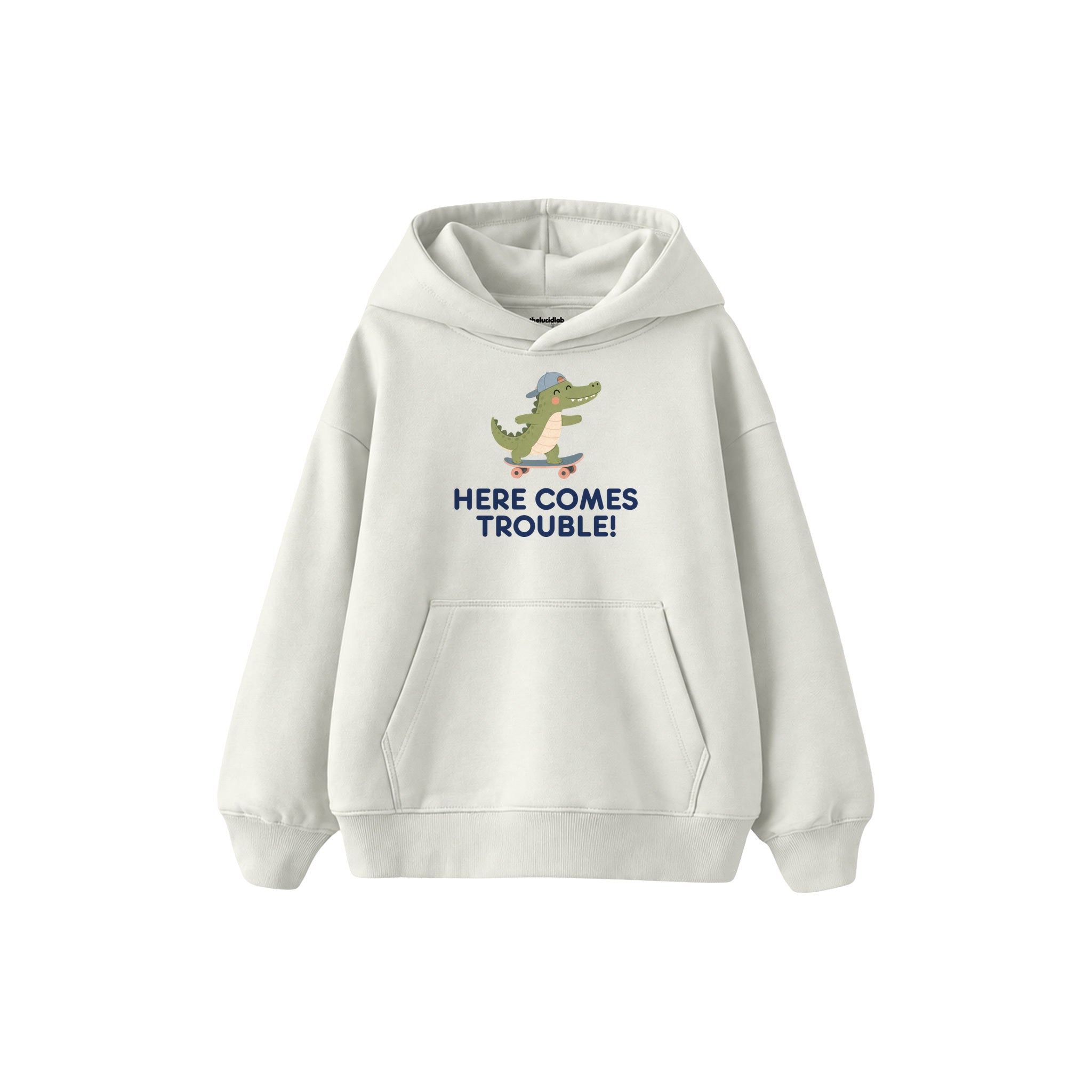 Skater Crocodile Çocuk Hoodie — Beyaz — ön görünüm