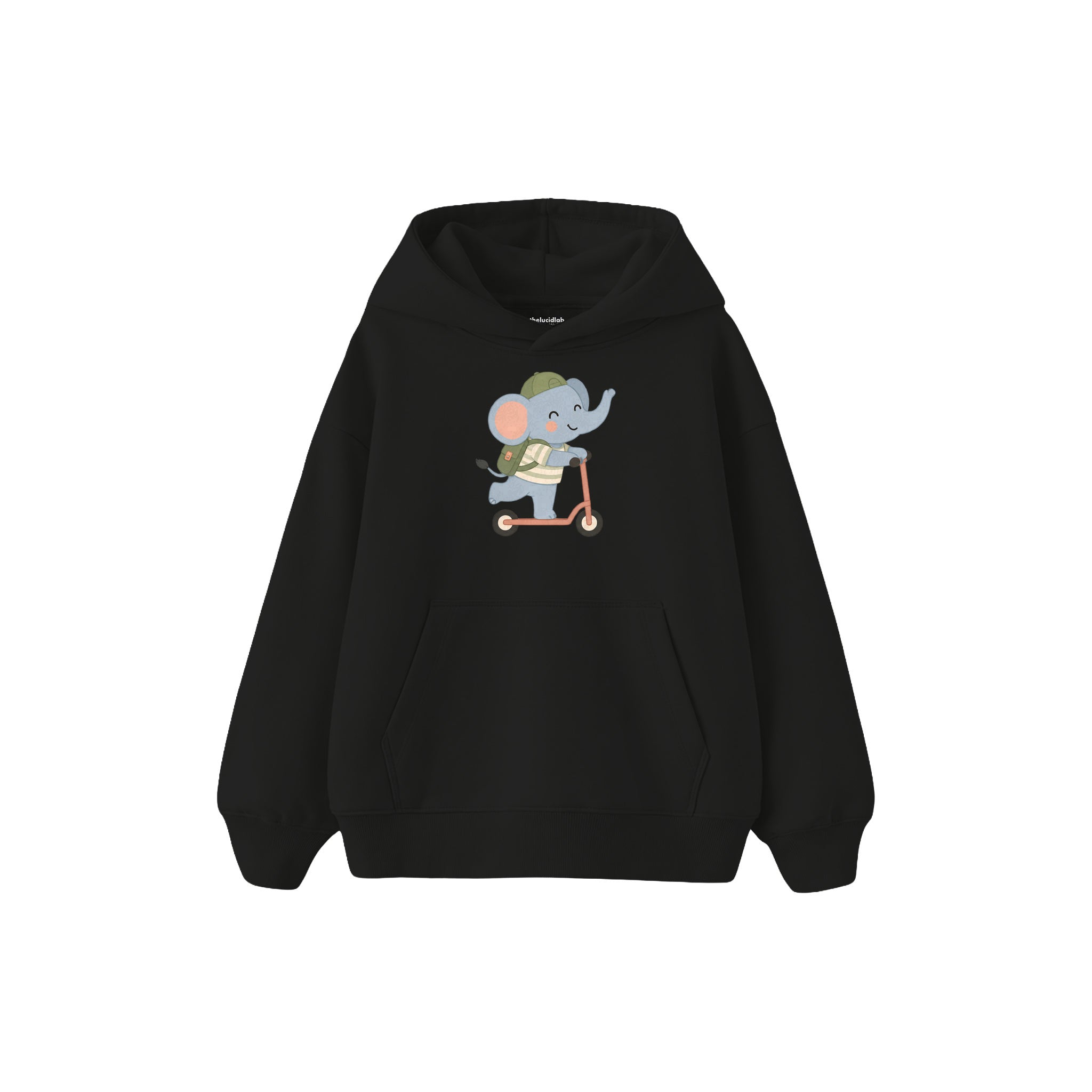Scooter Elephant Çocuk Hoodie — Siyah — ön görünüm