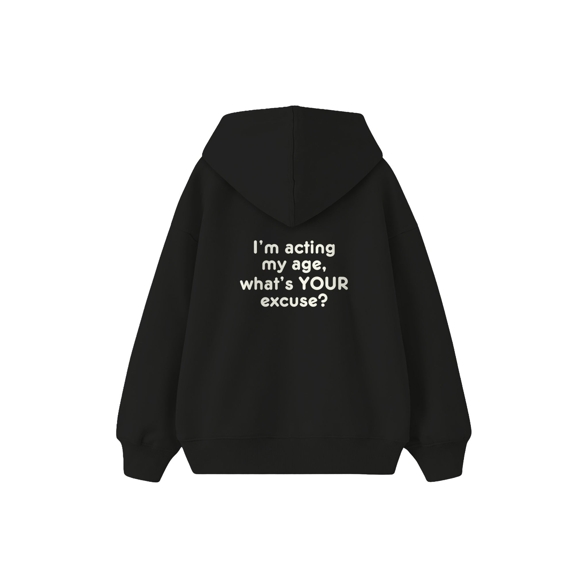 Acting My Age Çocuk Hoodie — Siyah — arka görünüm