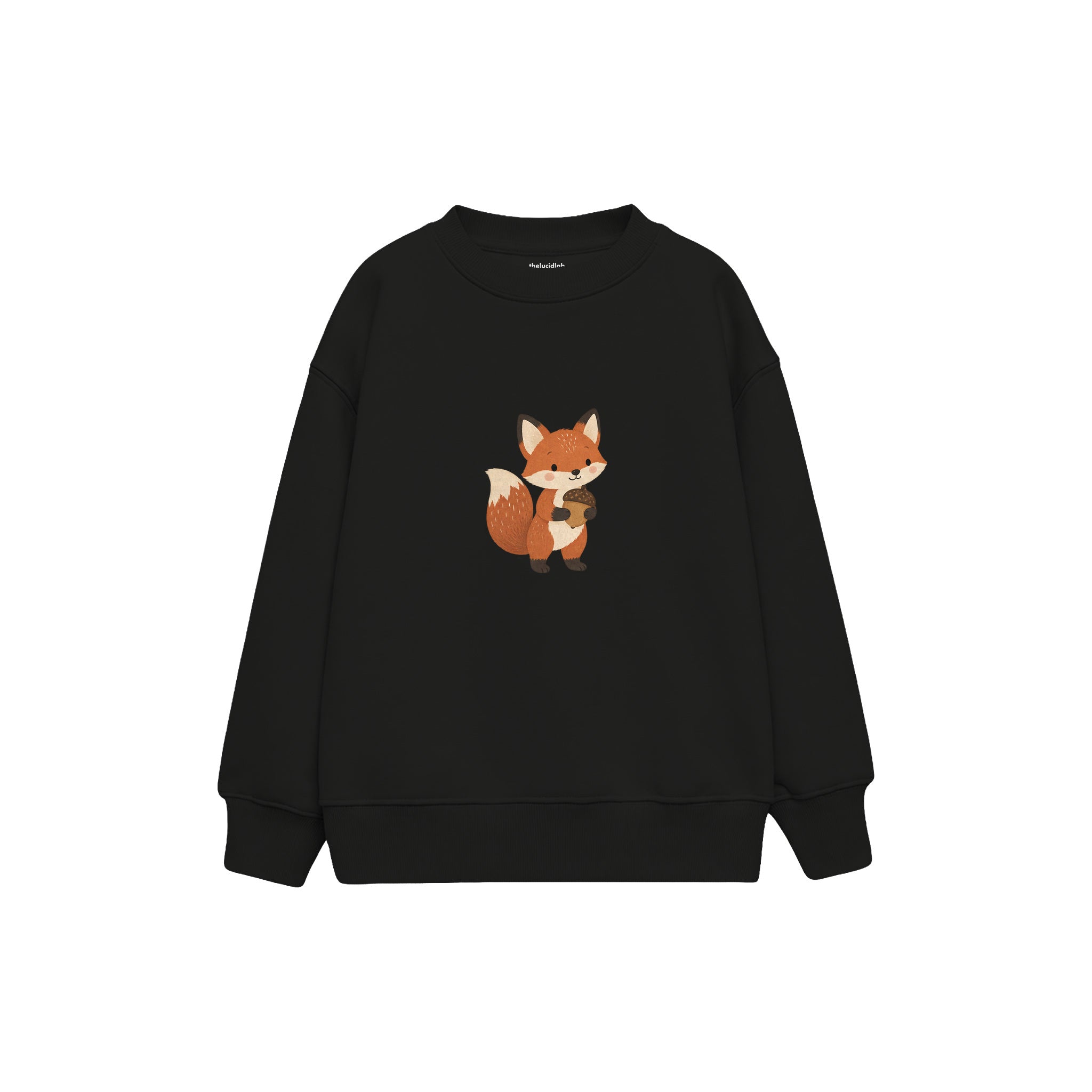 Fox holding an acorn Çocuk Sweatshirt — Siyah — ön görünüm