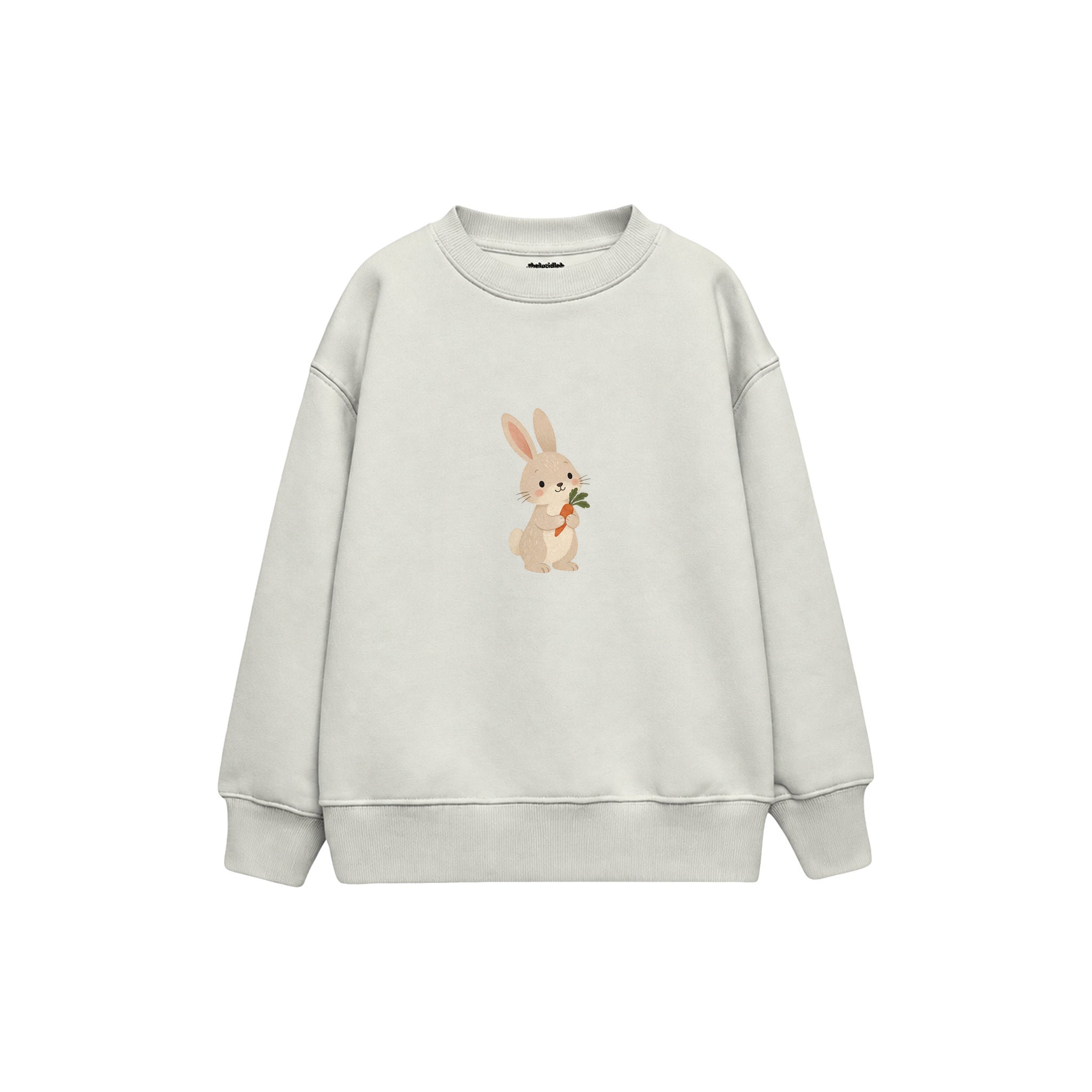 Rabbit holding a tiny carrot Çocuk Sweatshirt — Beyaz — ön görünüm