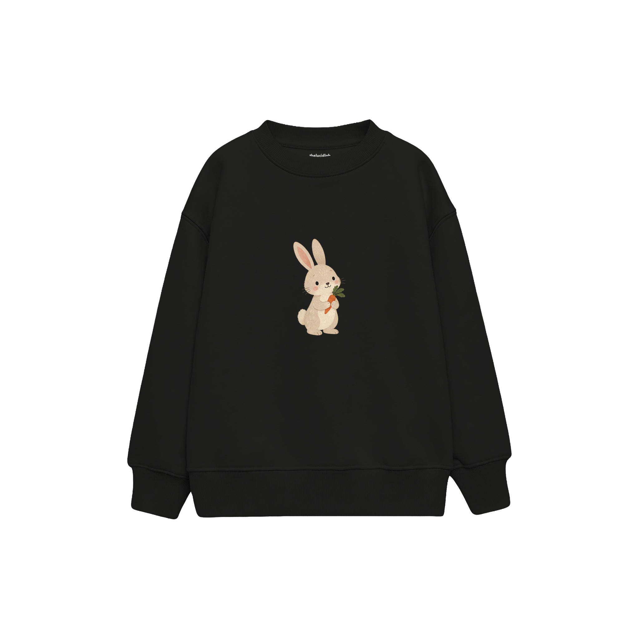Rabbit holding a tiny carrot Çocuk Sweatshirt — Siyah — ön görünüm