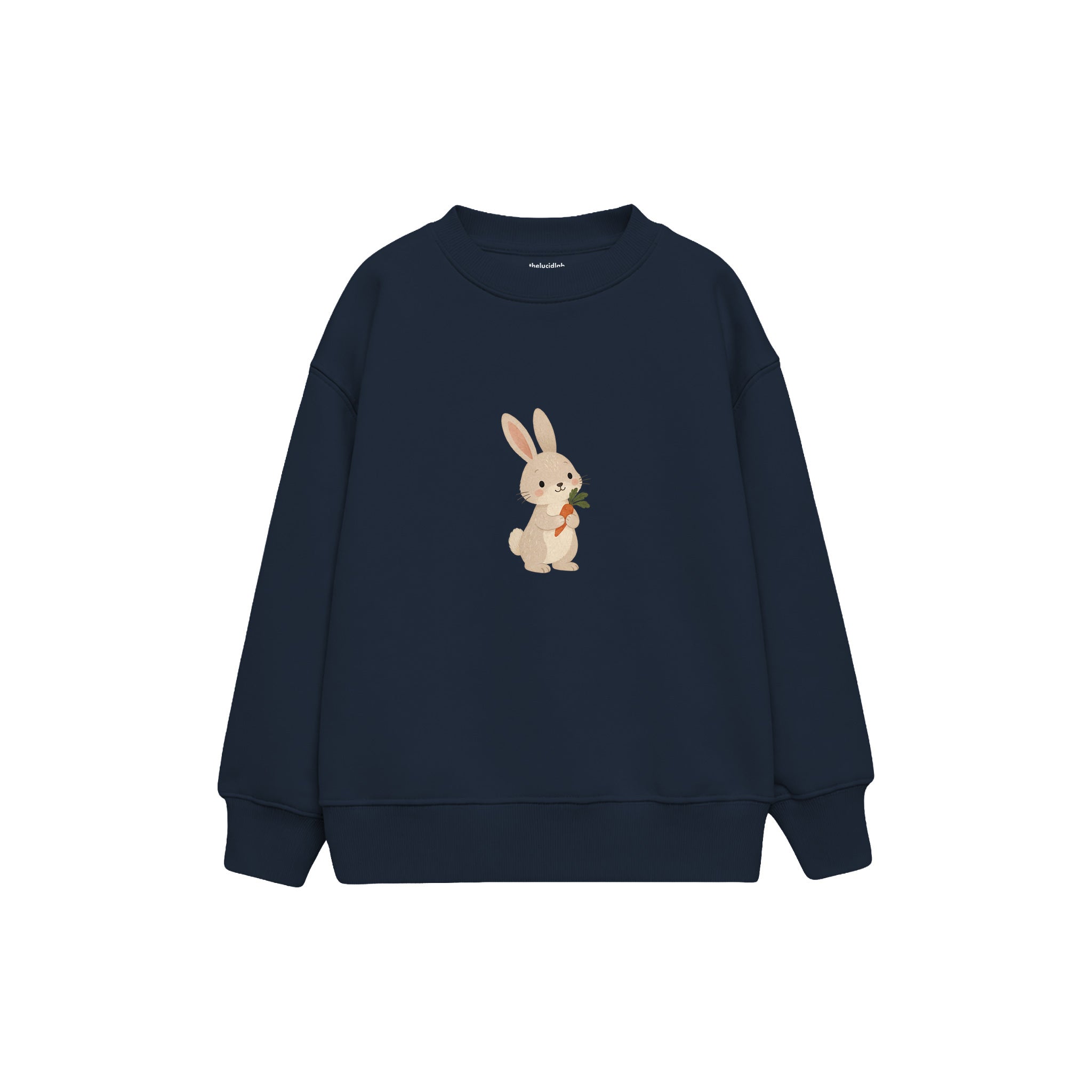 Rabbit holding a tiny carrot Çocuk Sweatshirt — Lacivert — ön görünüm