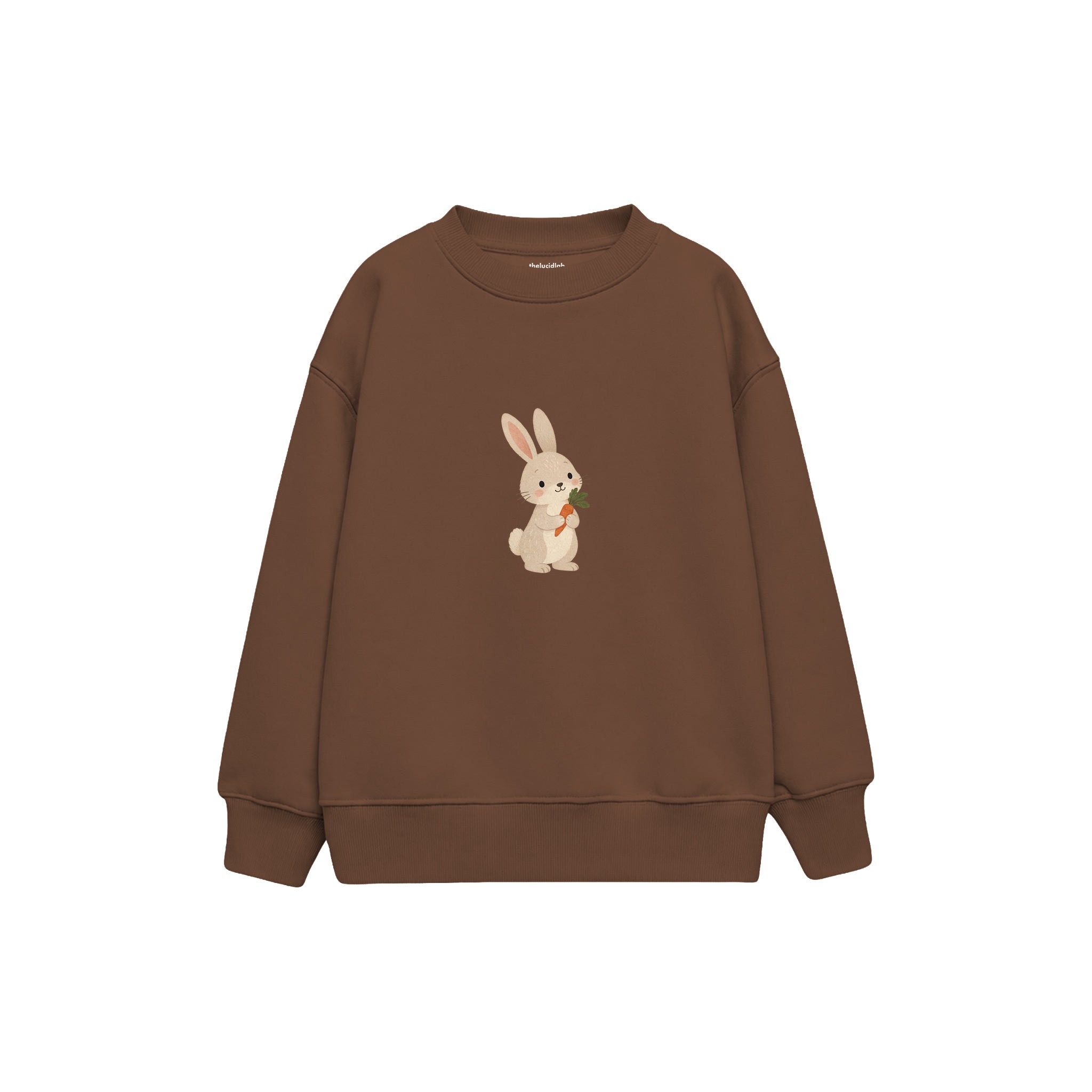 Rabbit holding a tiny carrot Çocuk Sweatshirt — Kahverengi — ön görünüm