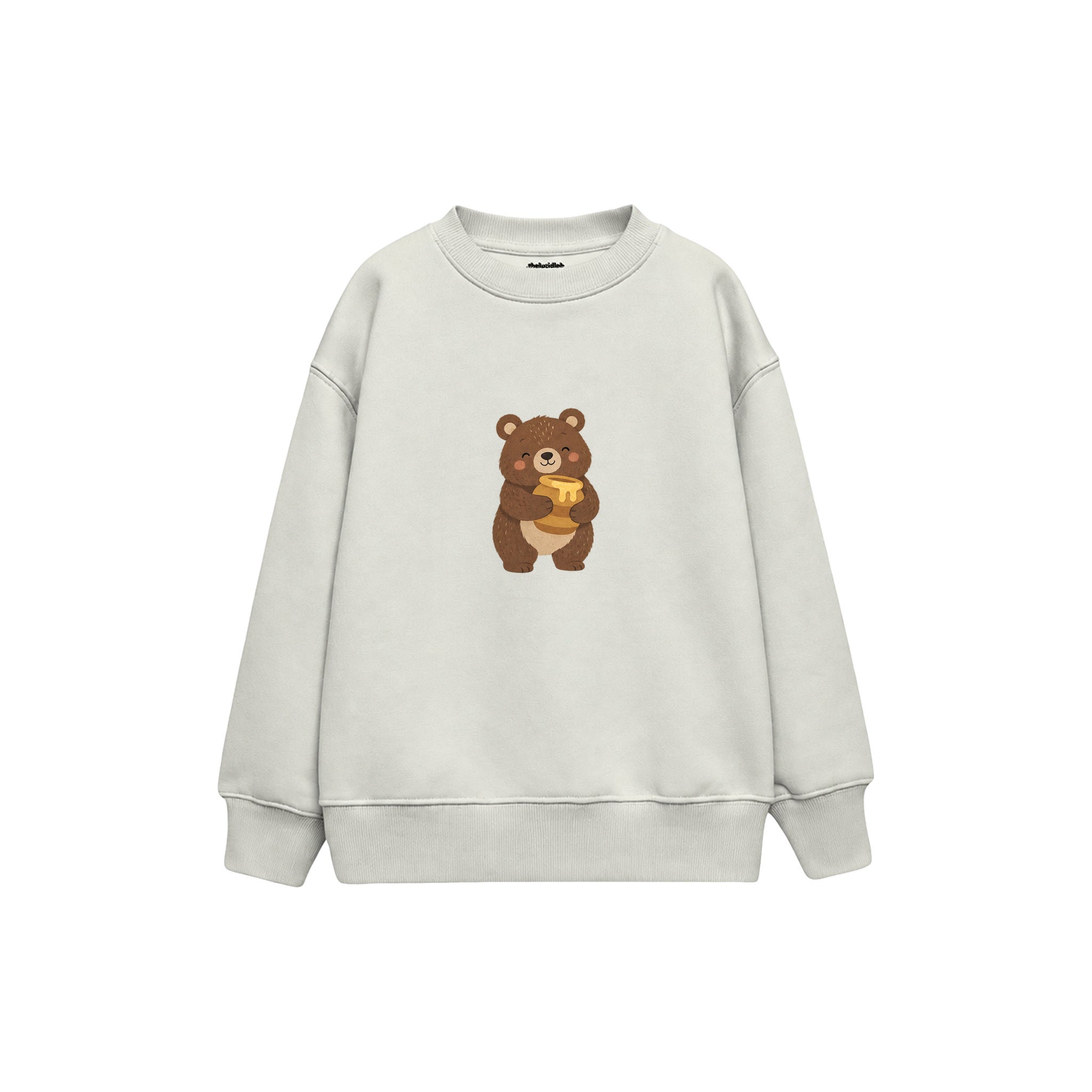 Bear hugging a honey pot Çocuk Sweatshirt — Beyaz — ön görünüm