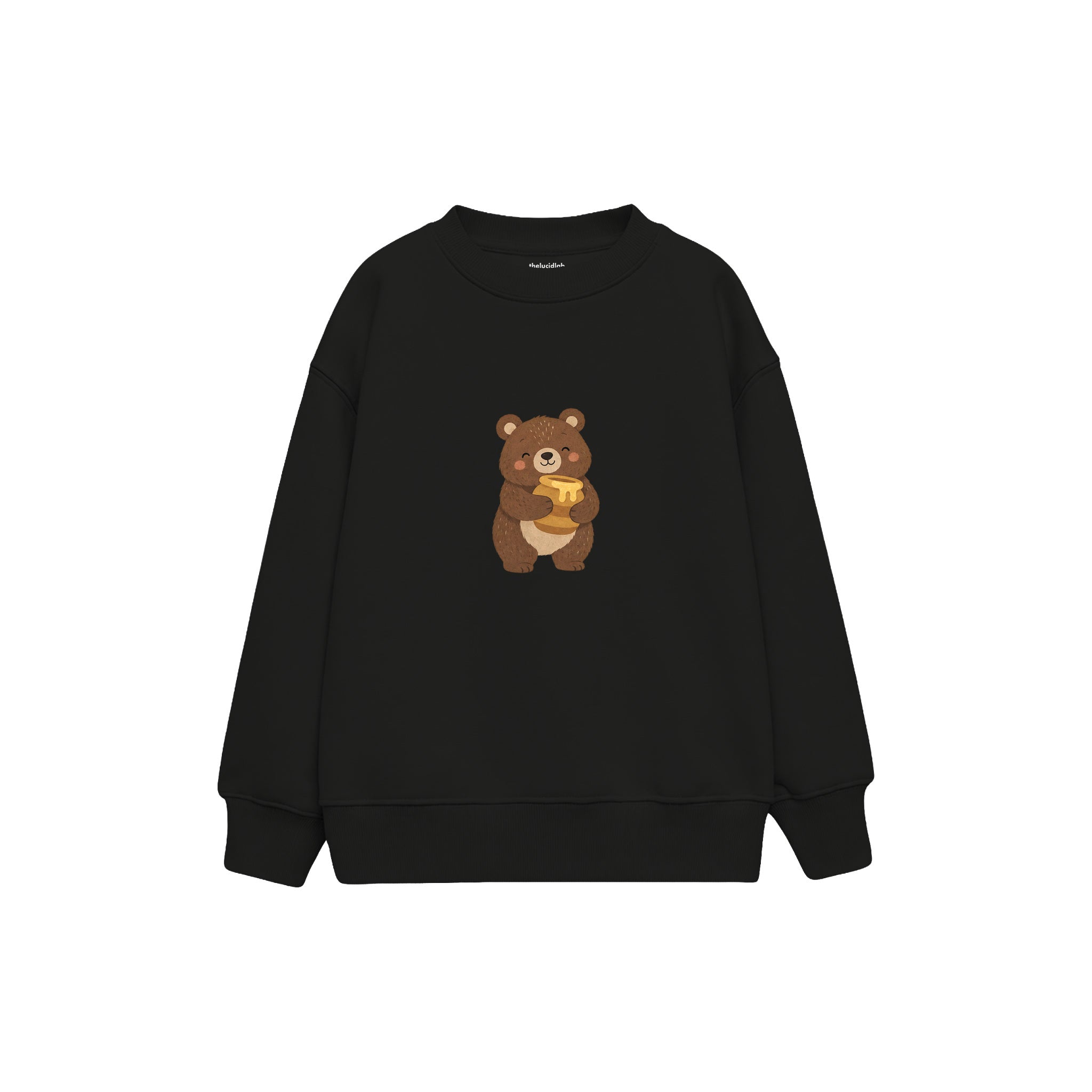 Bear hugging a honey pot Çocuk Sweatshirt — Siyah — ön görünüm