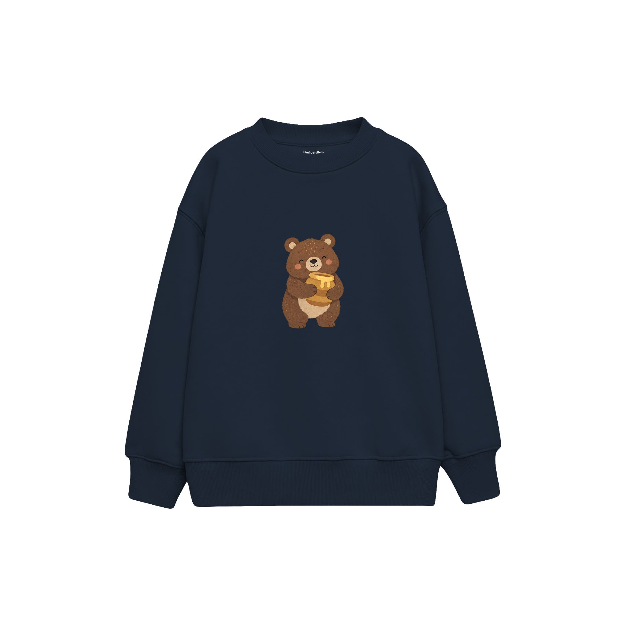 Bear hugging a honey pot Çocuk Sweatshirt — Lacivert — ön görünüm