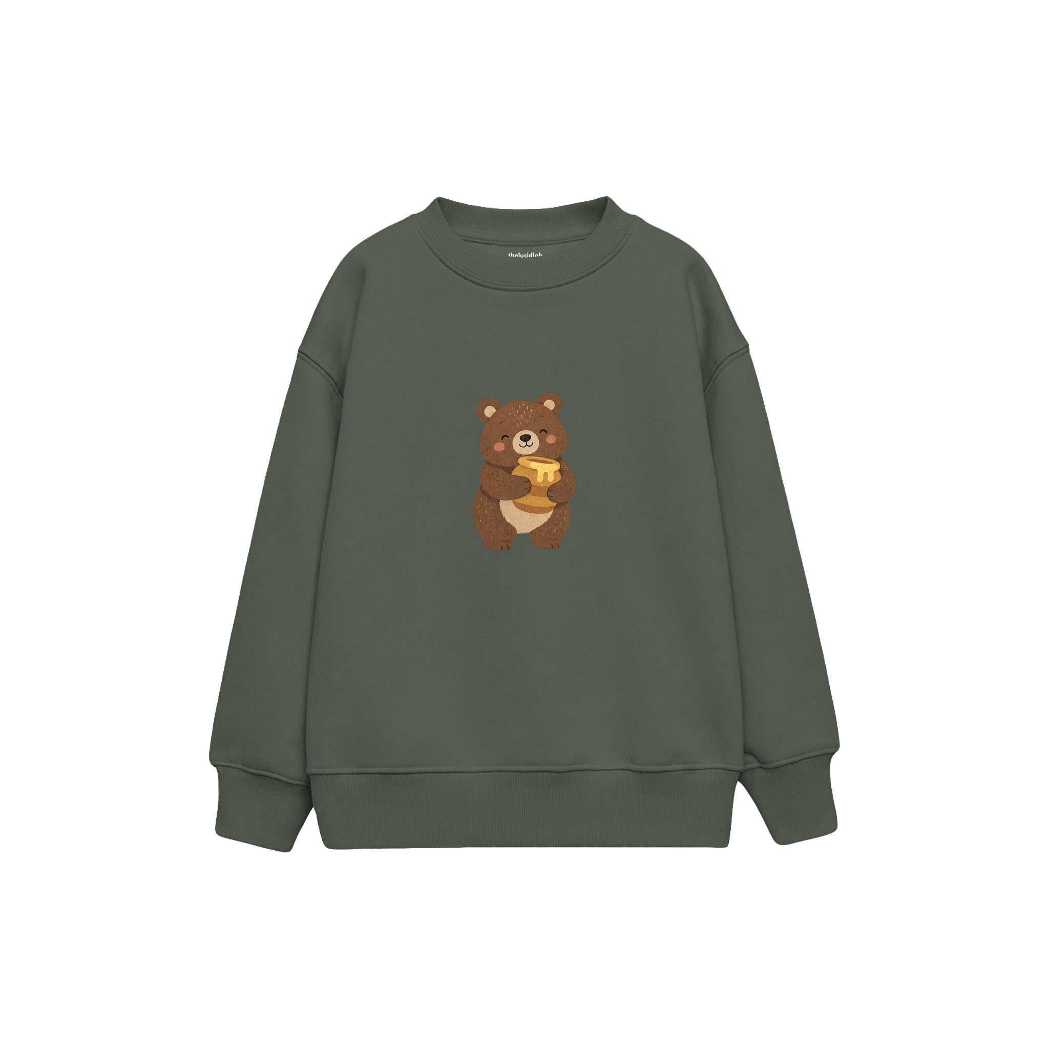 Bear hugging a honey pot Çocuk Sweatshirt — Antrasit — ön görünüm