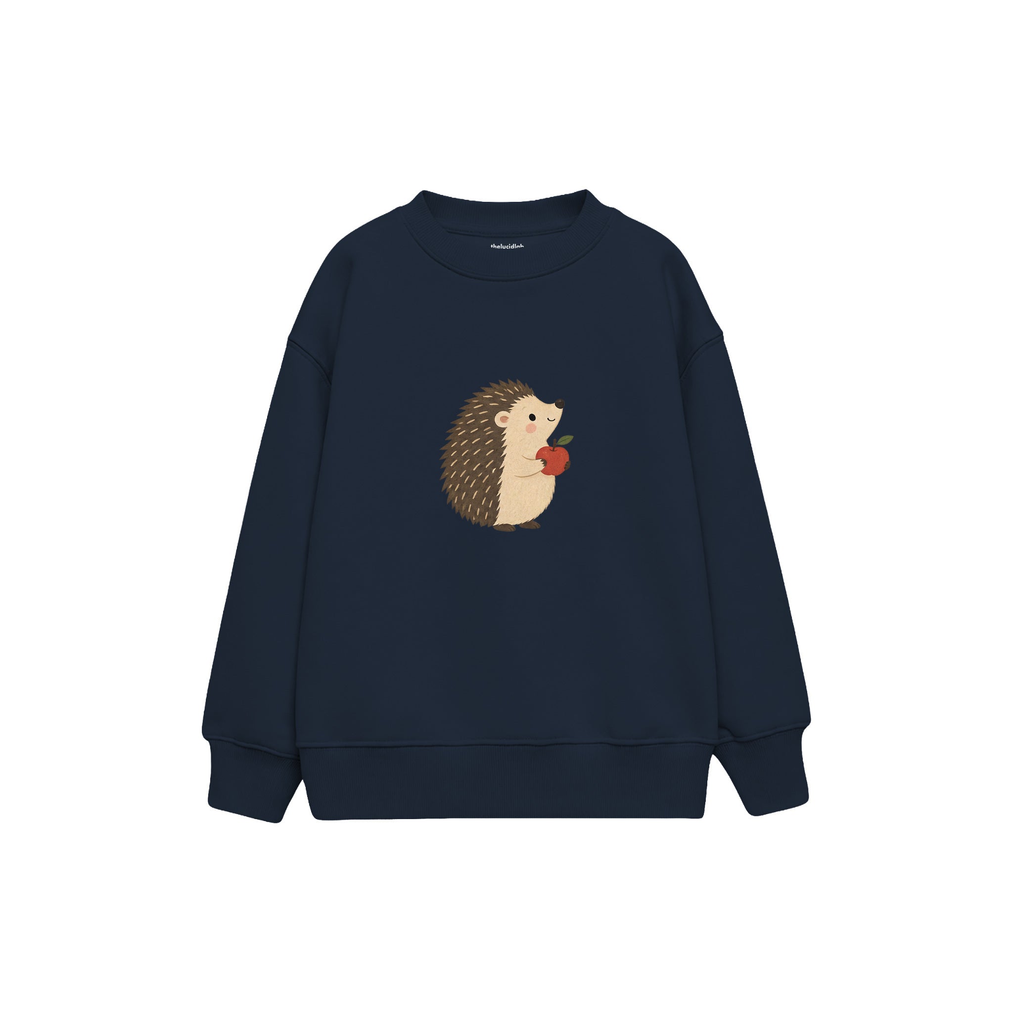 Hedgehog with a small apple Çocuk Sweatshirt — Lacivert — ön görünüm