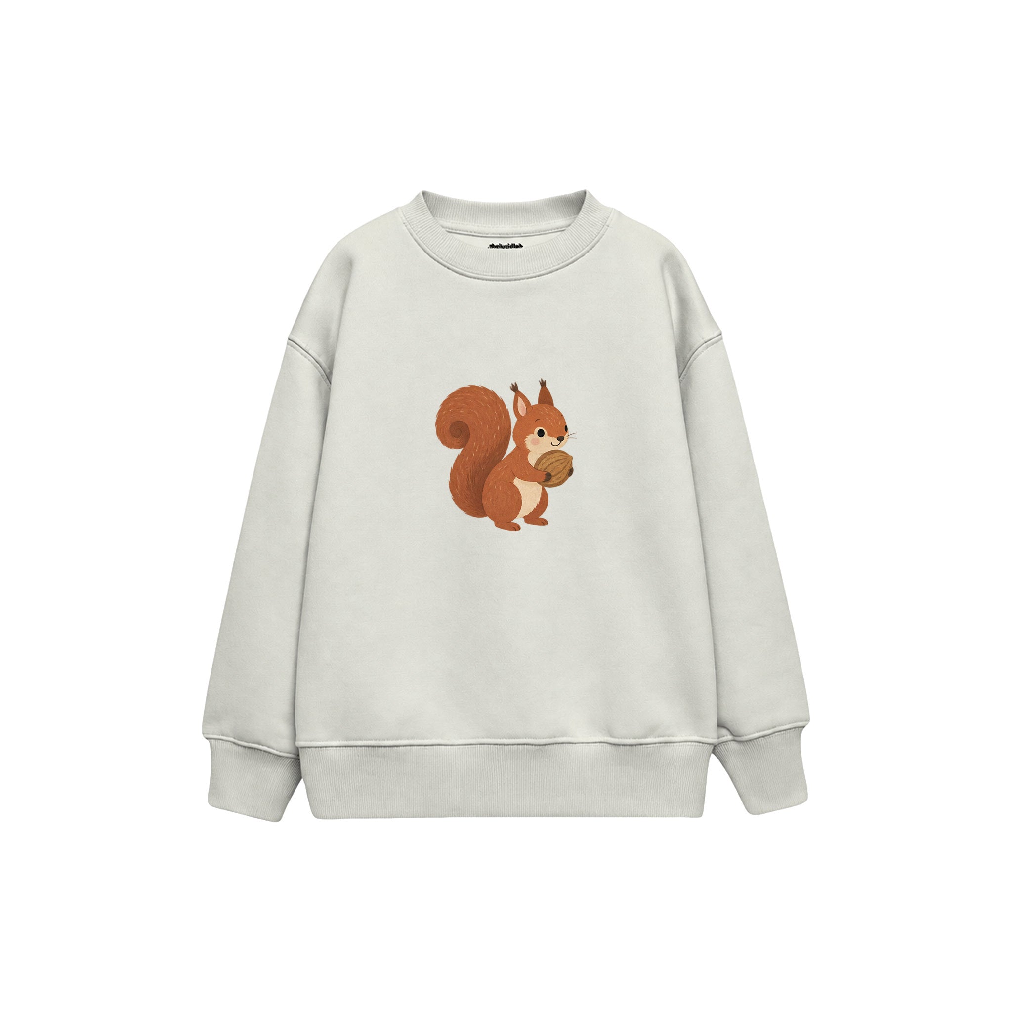 Squirrel carrying a walnut Çocuk Sweatshirt — Beyaz — ön görünüm