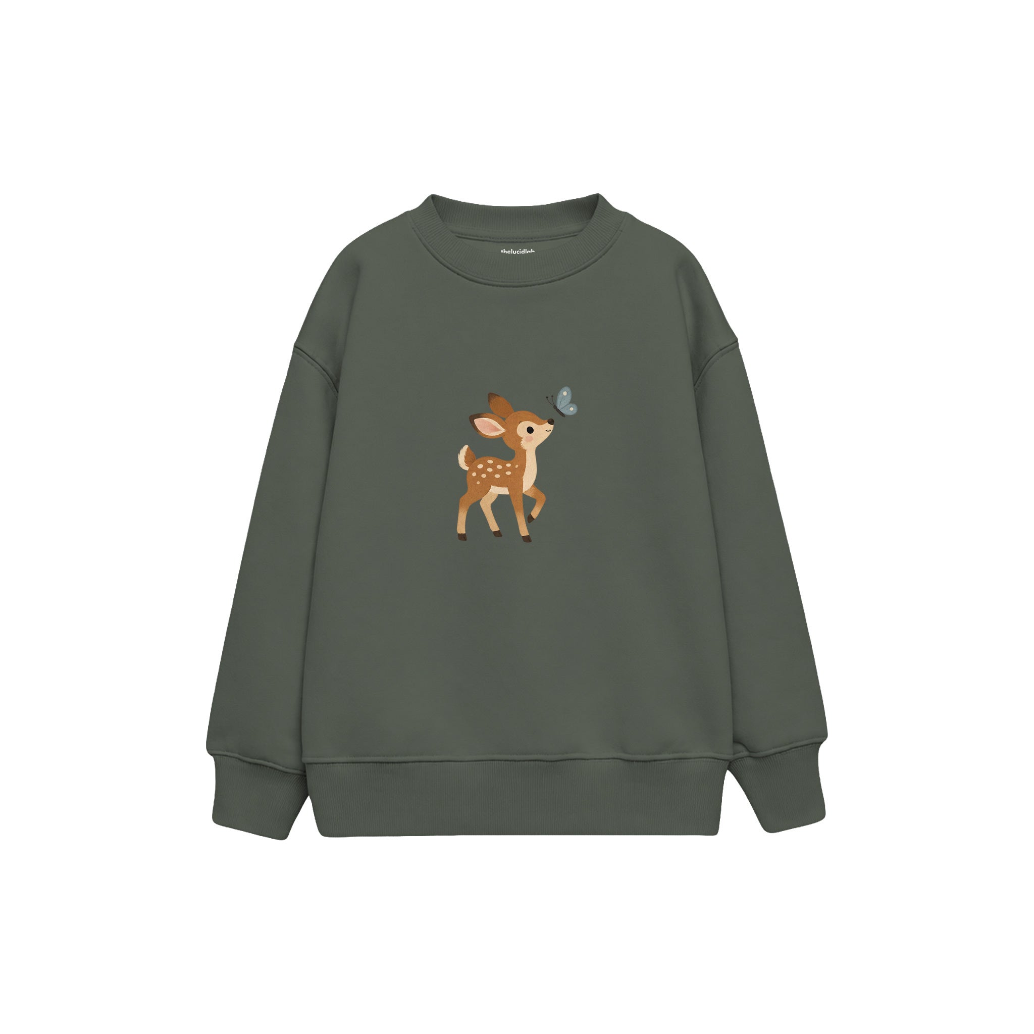 Fawn looking at a butterfly Çocuk Sweatshirt — Antrasit — ön görünüm