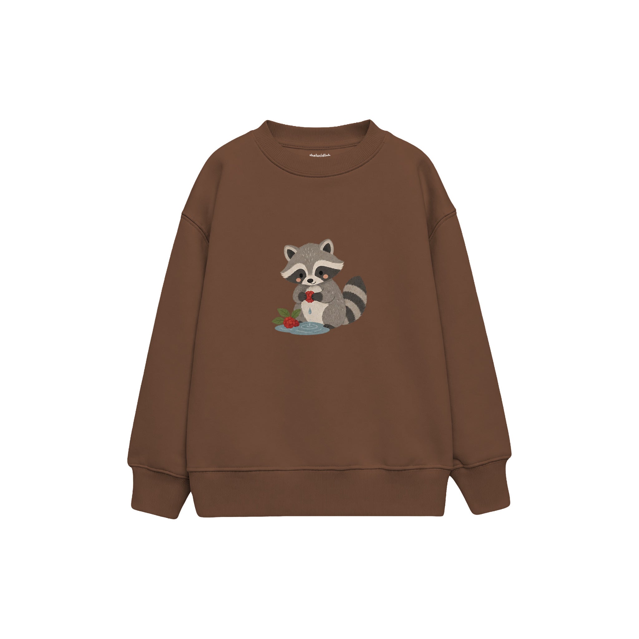 Raccoon washing a berry Çocuk Sweatshirt — Kahverengi — ön görünüm