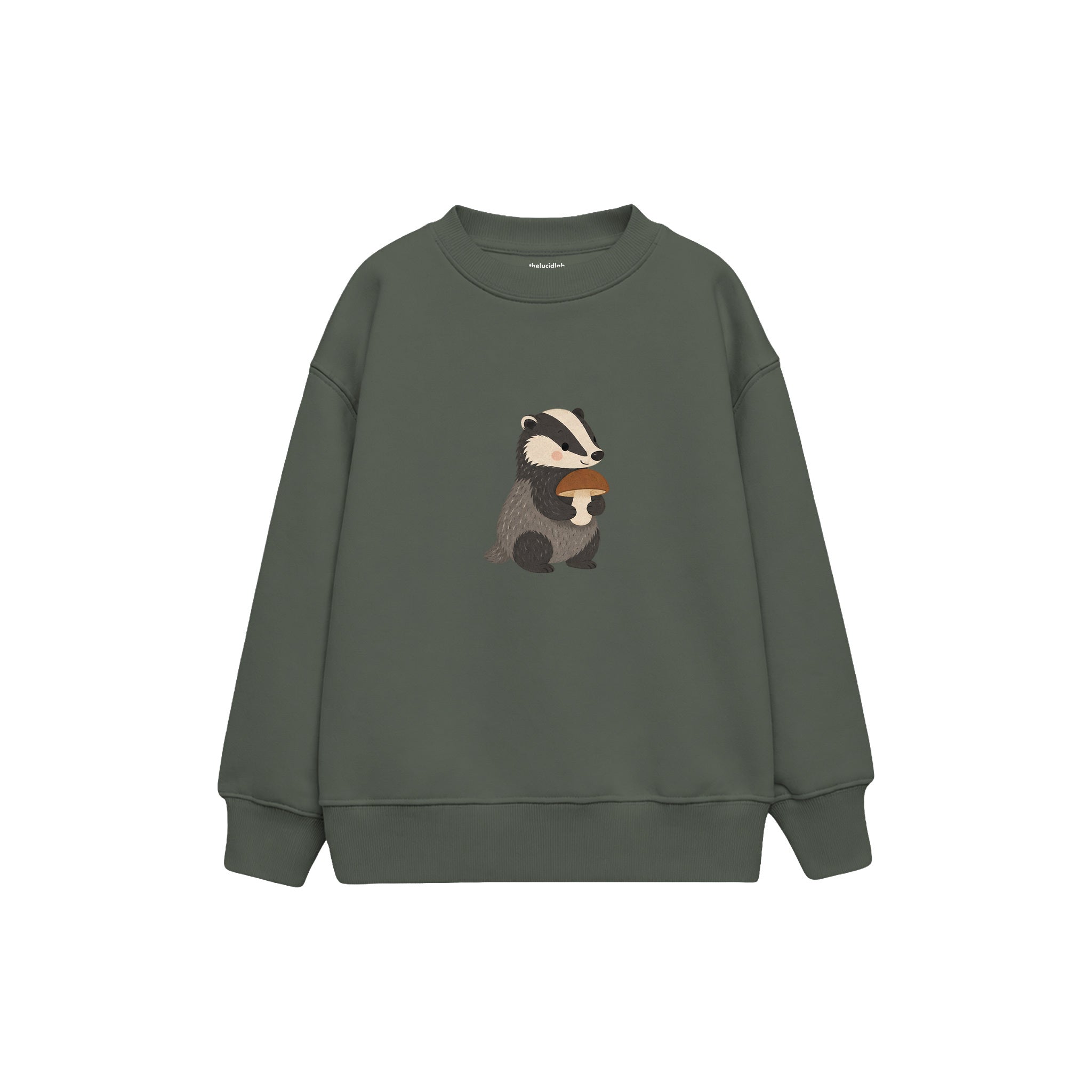 Badger holding a mushroom Çocuk Sweatshirt — Antrasit — ön görünüm