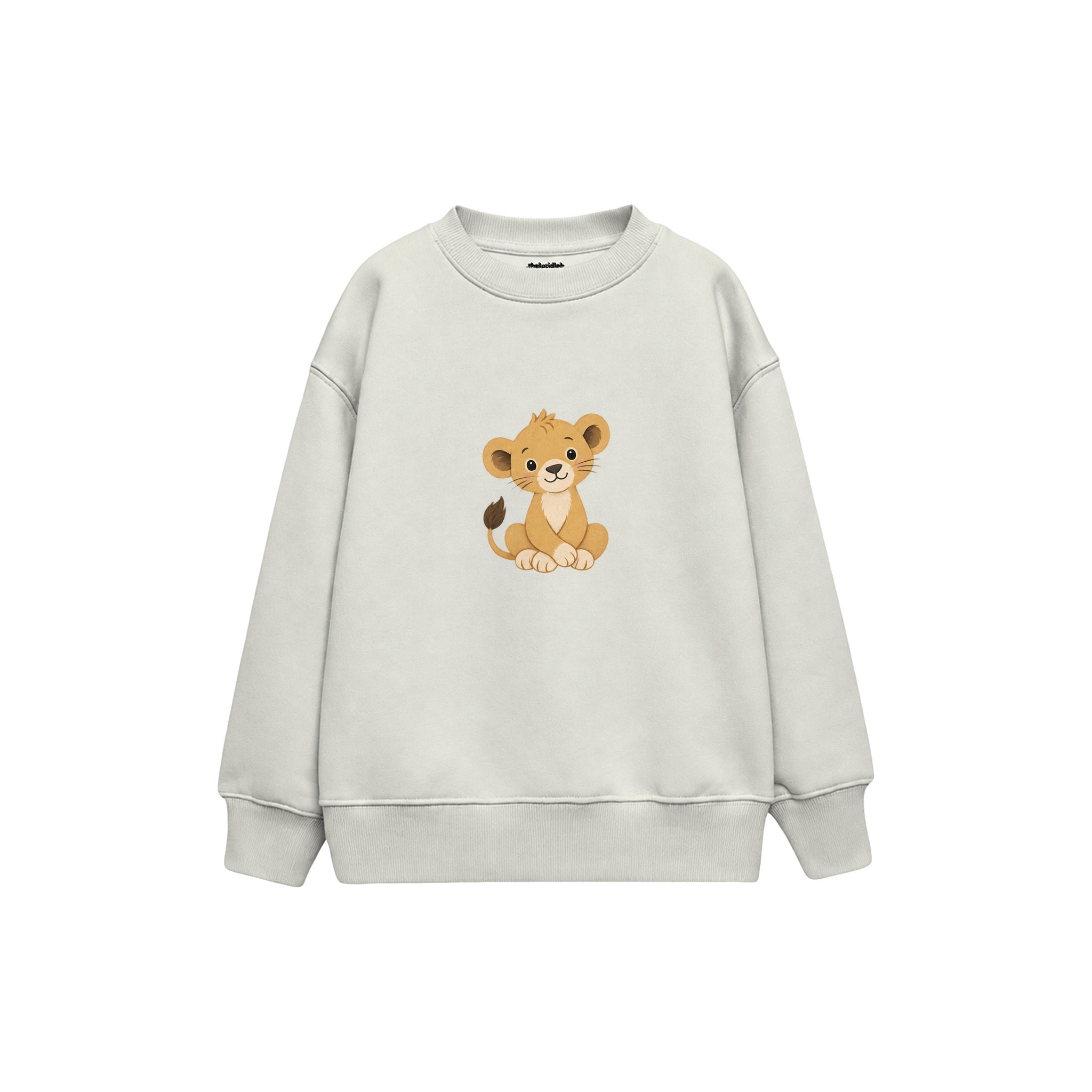 Lion cub sitting with crossed paws Çocuk Sweatshirt — Beyaz — ön görünüm