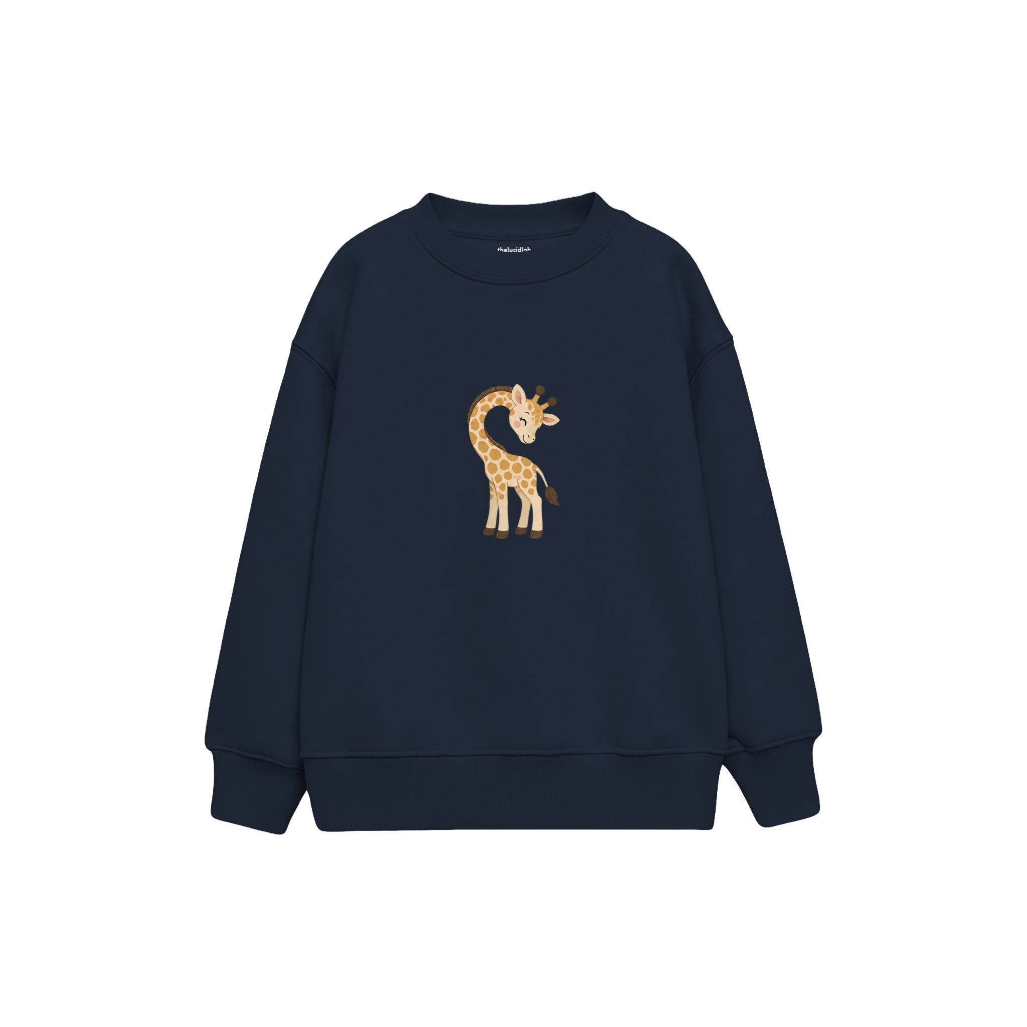 Baby giraffe bending its neck in a heart curve Çocuk Sweatshirt — Lacivert — ön görünüm