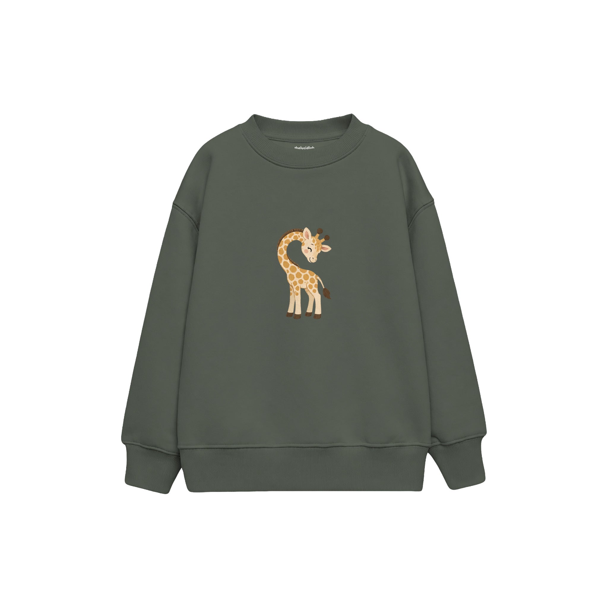 Baby giraffe bending its neck in a heart curve Çocuk Sweatshirt — Antrasit — ön görünüm