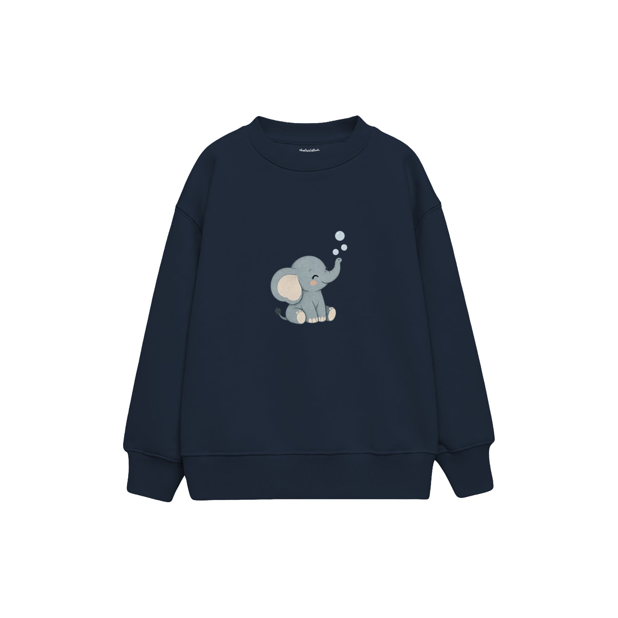 Elephant blowing three tiny bubbles Çocuk Sweatshirt — Lacivert — ön görünüm