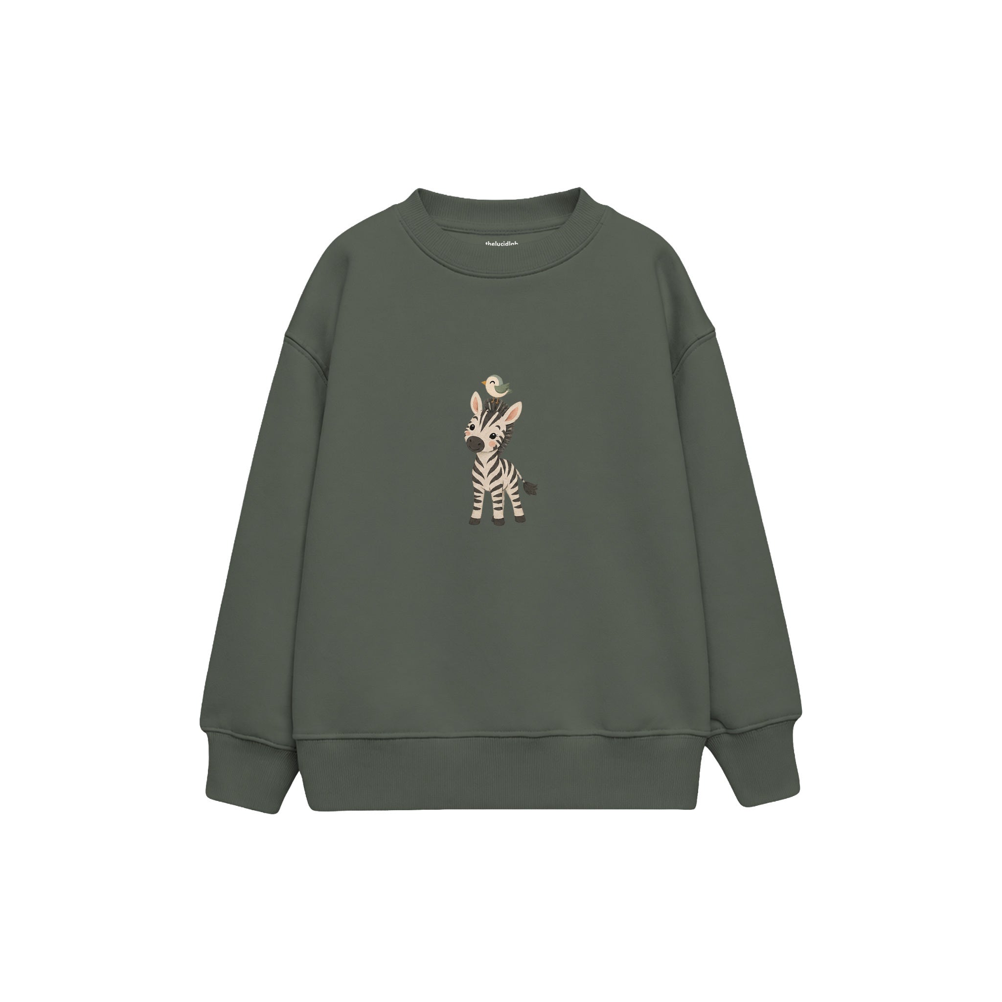 Zebra foal with a tiny bird on its head Çocuk Sweatshirt — Antrasit — ön görünüm