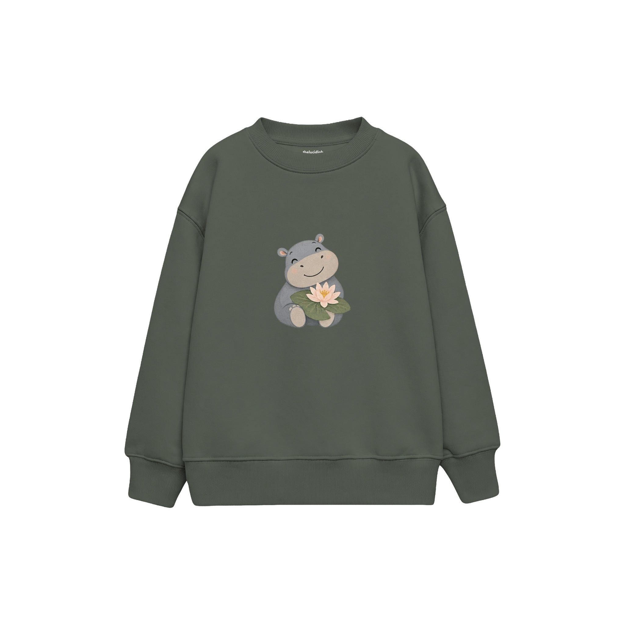 Hippo smiling with a water lily Çocuk Sweatshirt — Antrasit — ön görünüm
