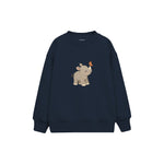 Rhino calf with a butterfly on its horn Çocuk Sweatshirt — Lacivert — ön görünüm