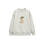 Meerkat holding a leaf umbrella Çocuk Sweatshirt — Beyaz — ön görünüm