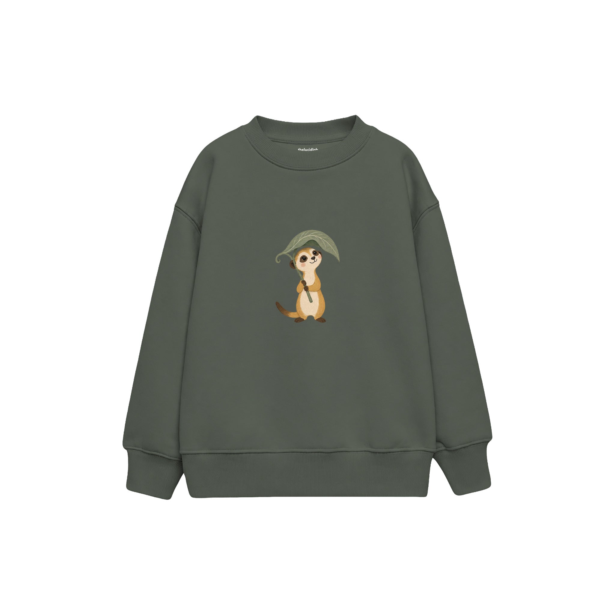 Meerkat holding a leaf umbrella Çocuk Sweatshirt — Antrasit — ön görünüm